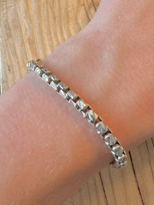 Vintage Textured Box Chain 925 Silver 7.5 inch Bracelet