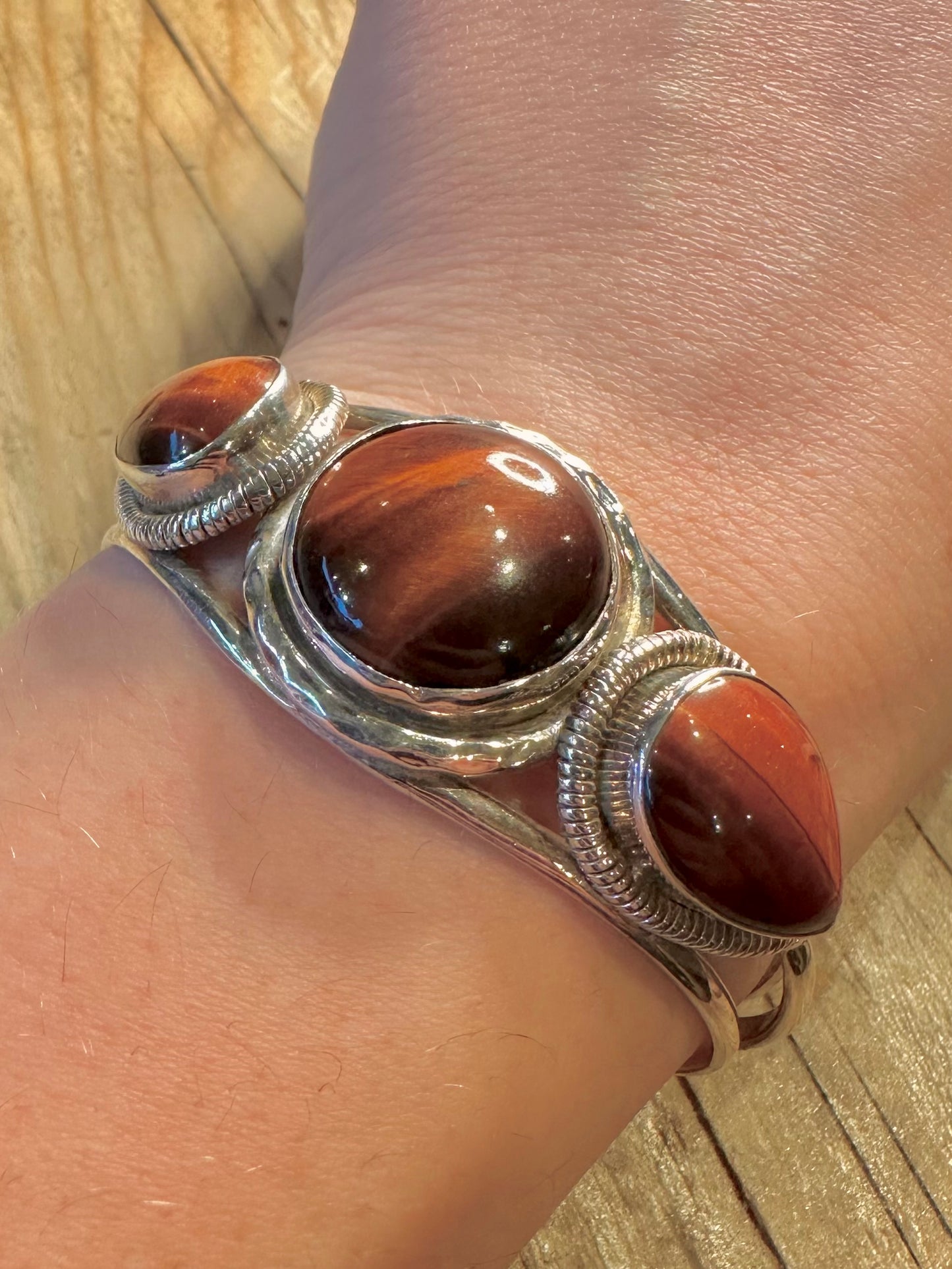 Vintage Orange Tigers Eye Cuff 925 Sterling Silver Cuff Bangle
