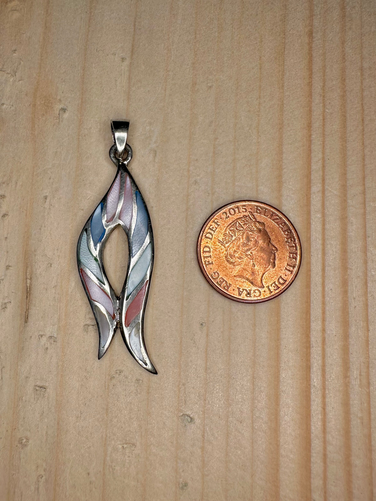 Curved Pastel Mother of Pearl 925 Sterling Silver Pendant