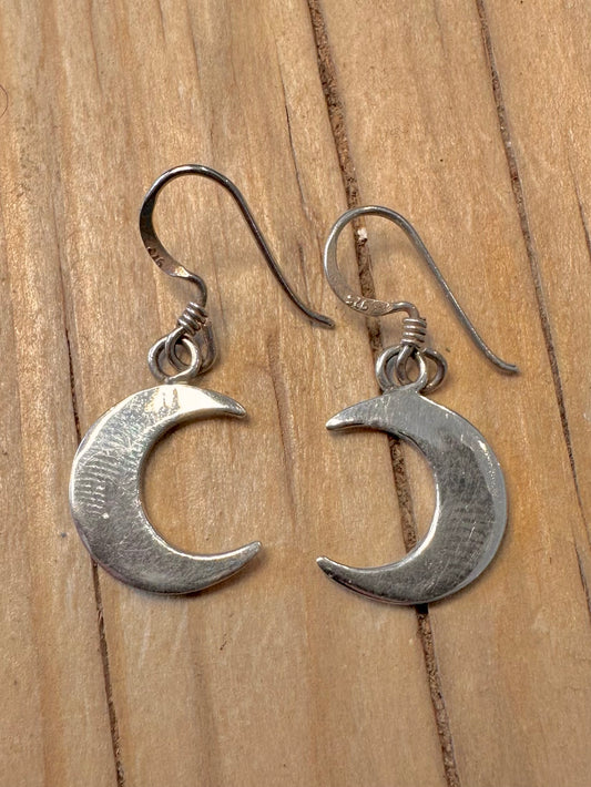 Vintage Moon Dangle 925 Silver Earrings