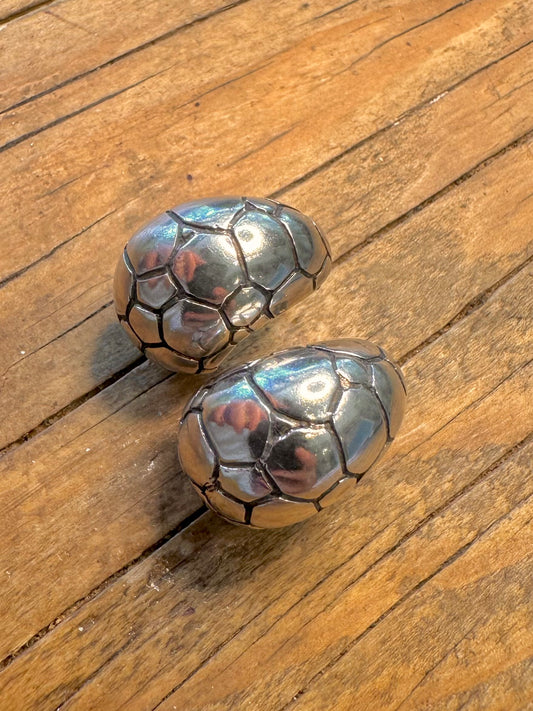 Tiffany Style Alligator Style Dome 925 Sterling Silver Earrings