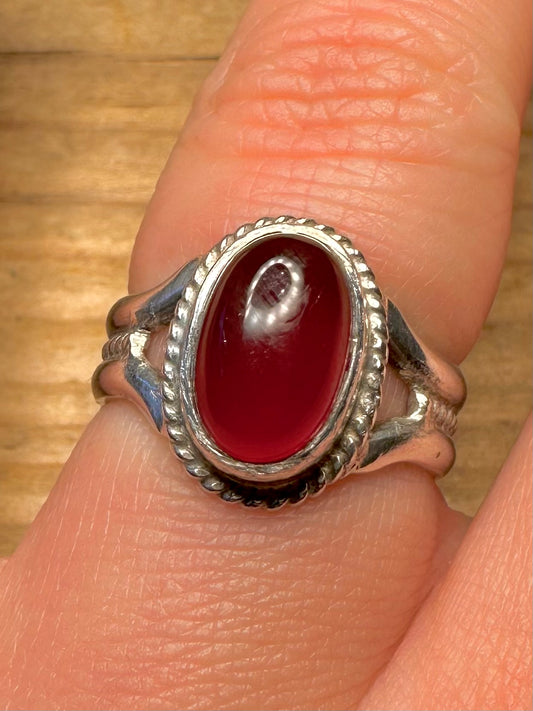 Vintage Red Carnelian Boho Style 935 Sterling Silver Size O Ring