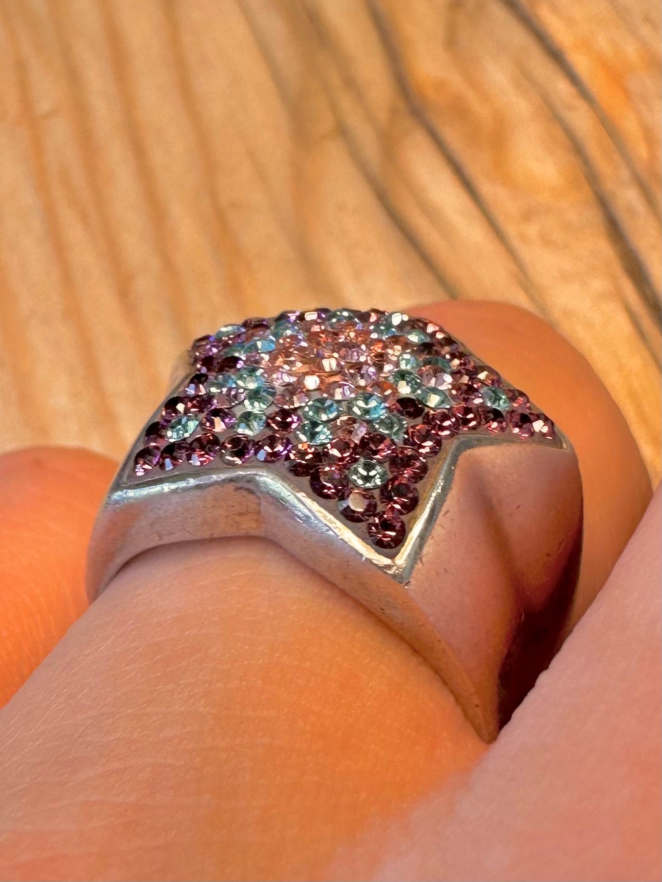 Abstract Multi Coloured Star 925 Silver Size P Ring