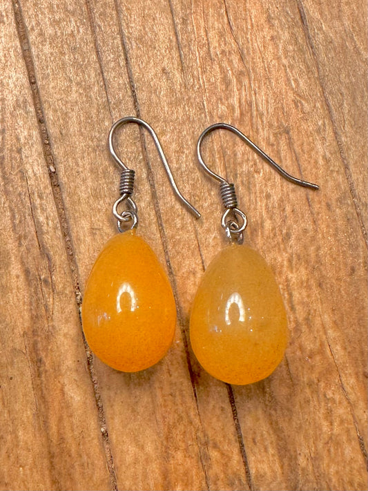 Vintage Yellow Stone Dangle 925 Sterling Silver Earrings