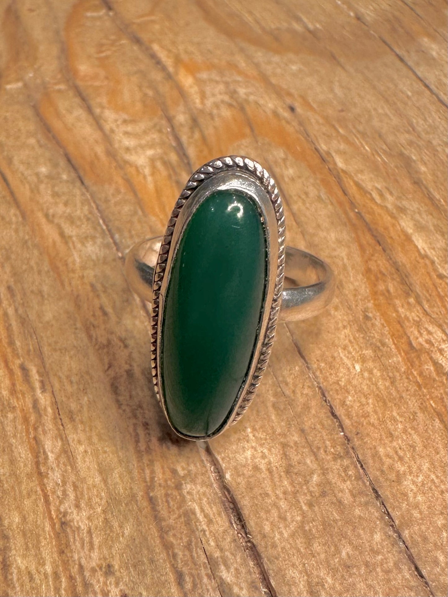 Vintage Green Elongated 925 Sterling Silver Size P Ring