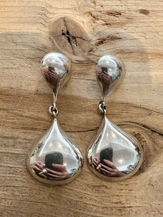 Vintage Large Dangle Tear Drop 925 Silver Earrings