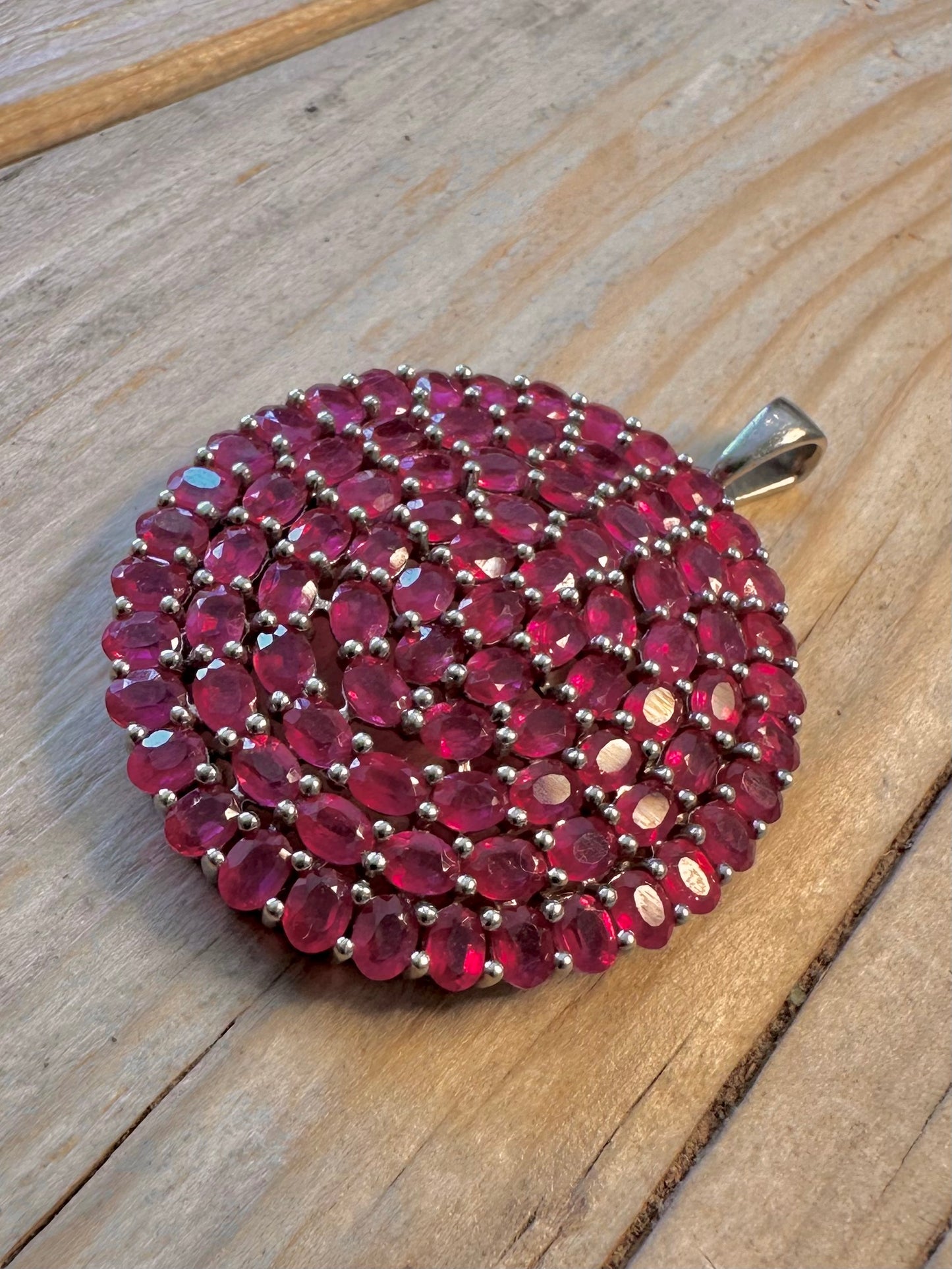 Modern Cluster Red Pink Ruby Stone 925 Silver Pendant