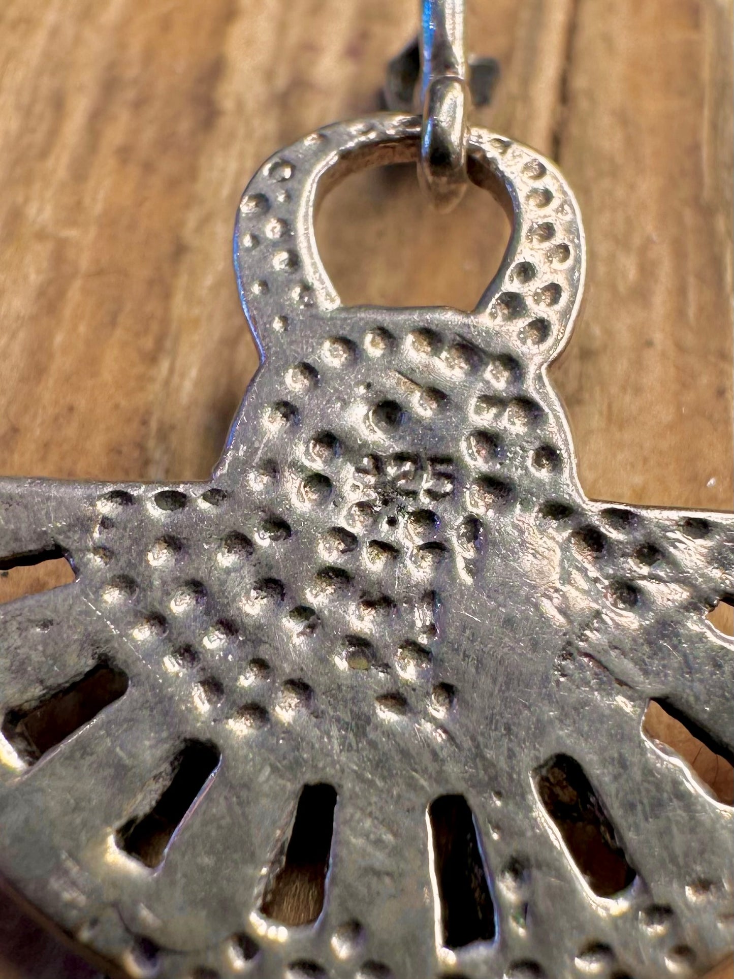 Art Deco Marcasite and Mother of Pearl 925 Sterling Silver Pendant