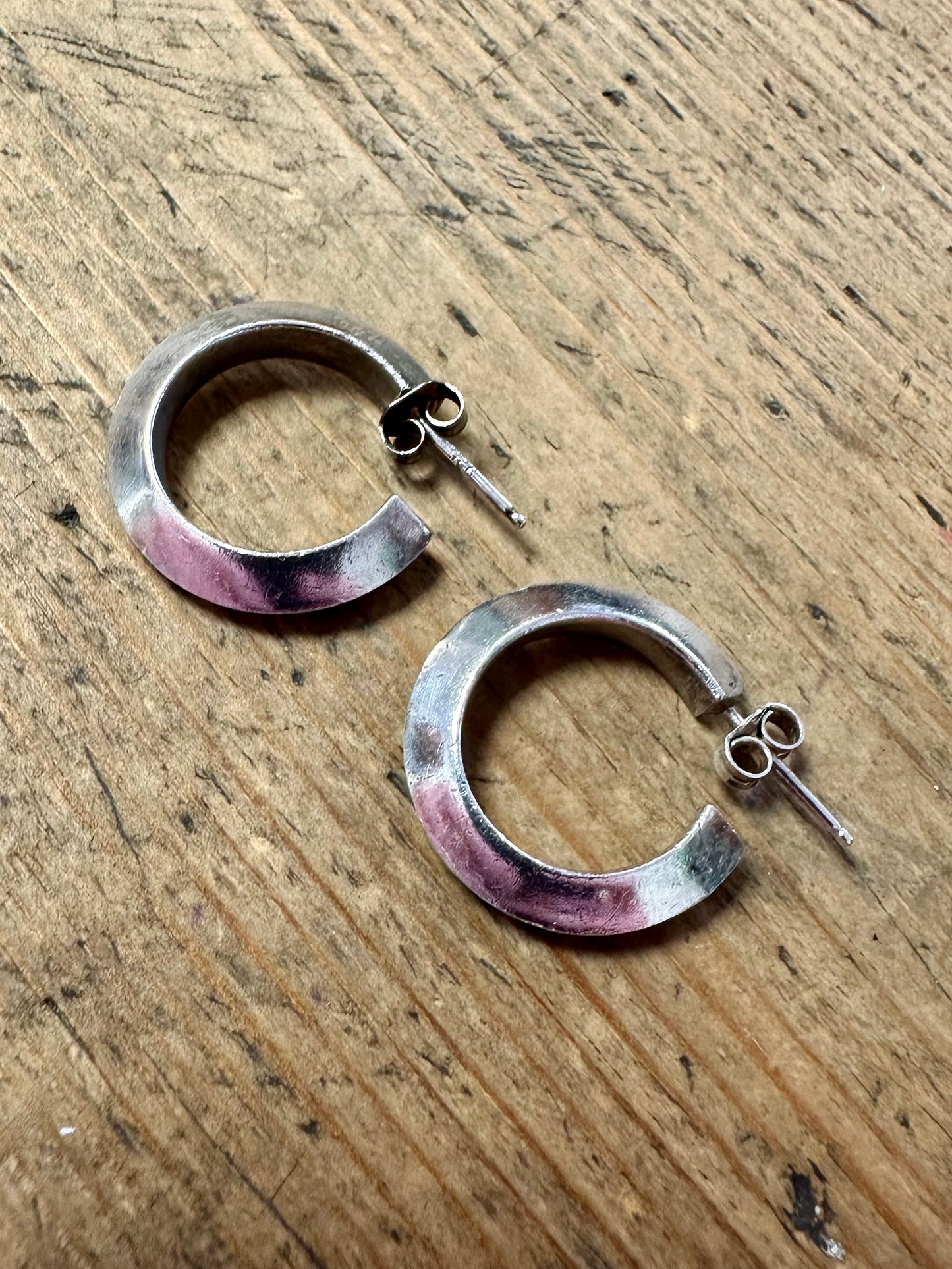 Vintage Thick Half Hoops 925 Silver Earrings