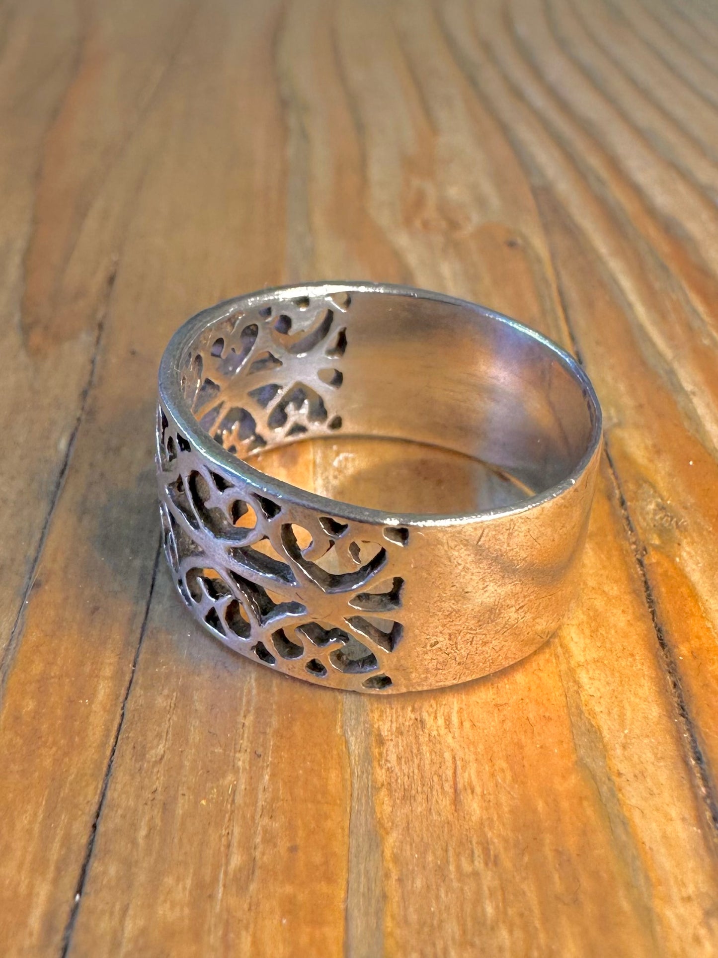 Wide Filigree Band 925 Sterling Silver Size V1/2 Ring