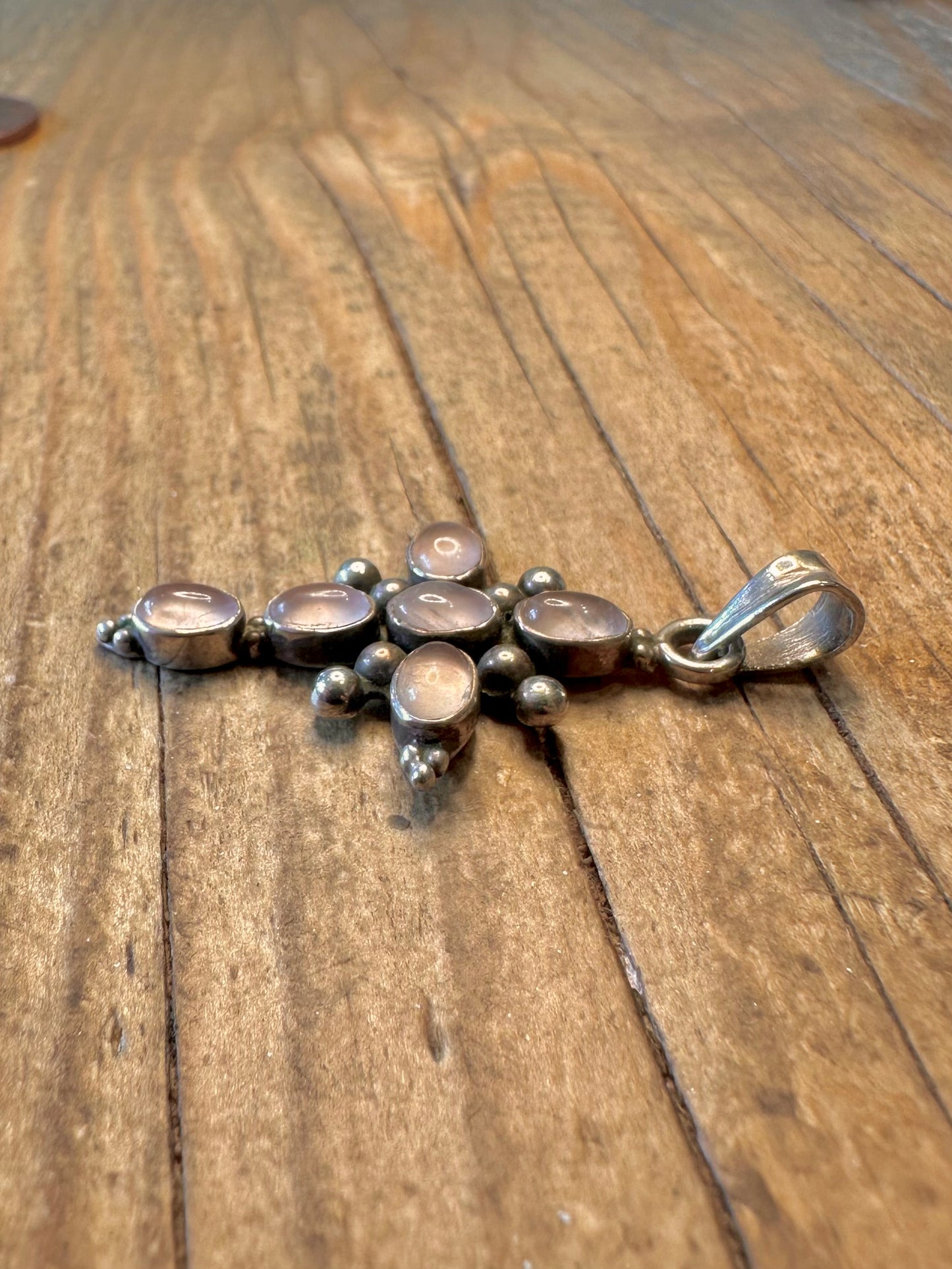 Rose Quarts Cross 925 Sterling Silver Pendant