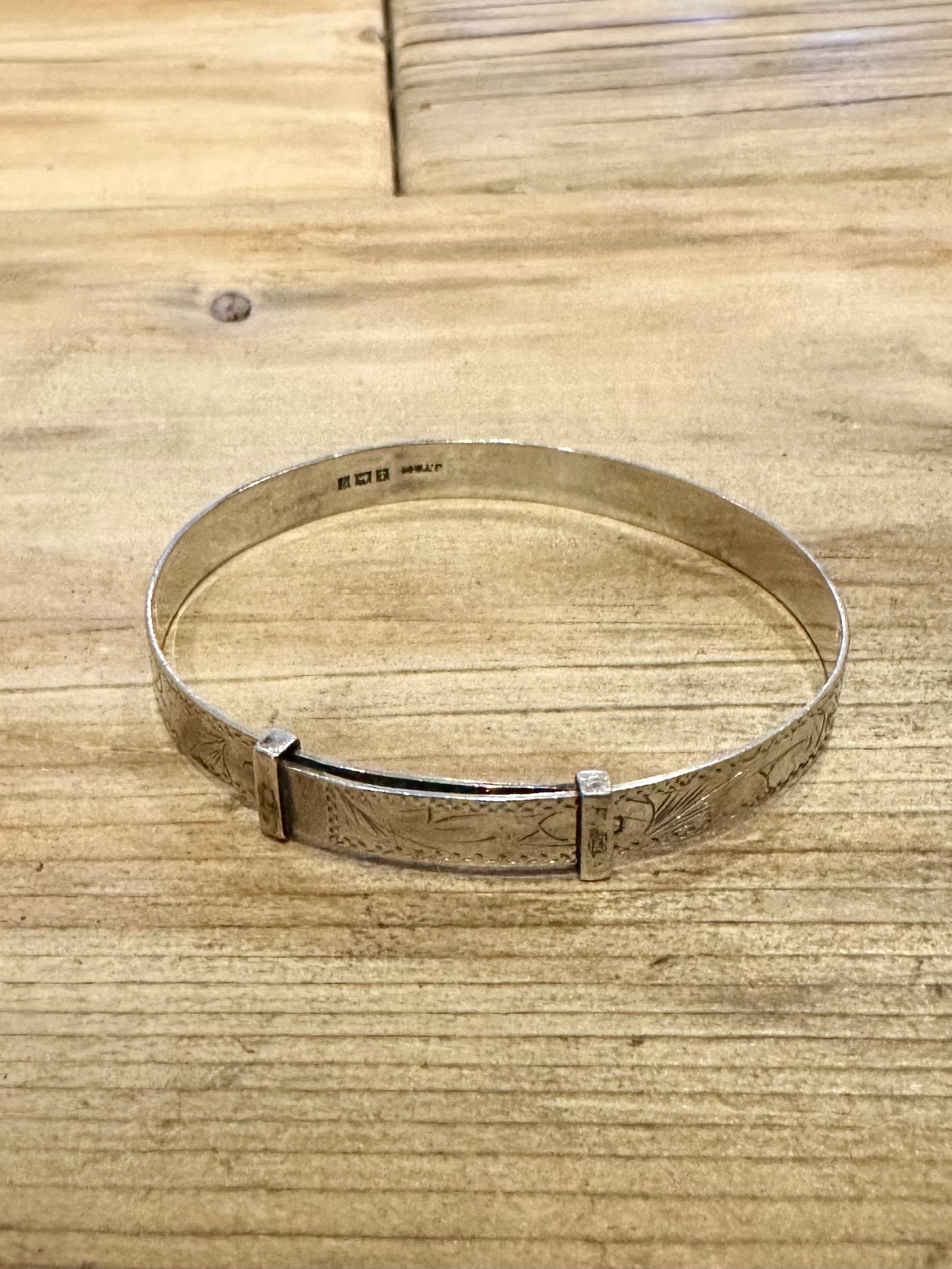 Vintage 1956 Adjustable Engraved 925 Silver Bangle