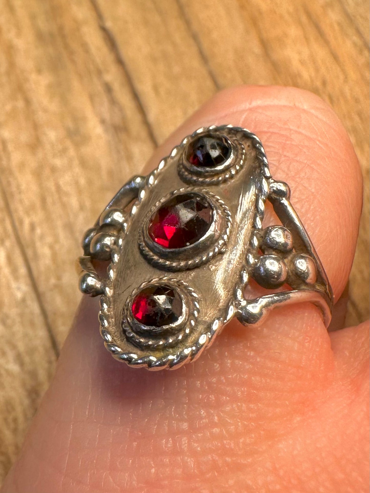 Vintage Garnet Boho 925 Sterling Silver Size N1/2 Ring