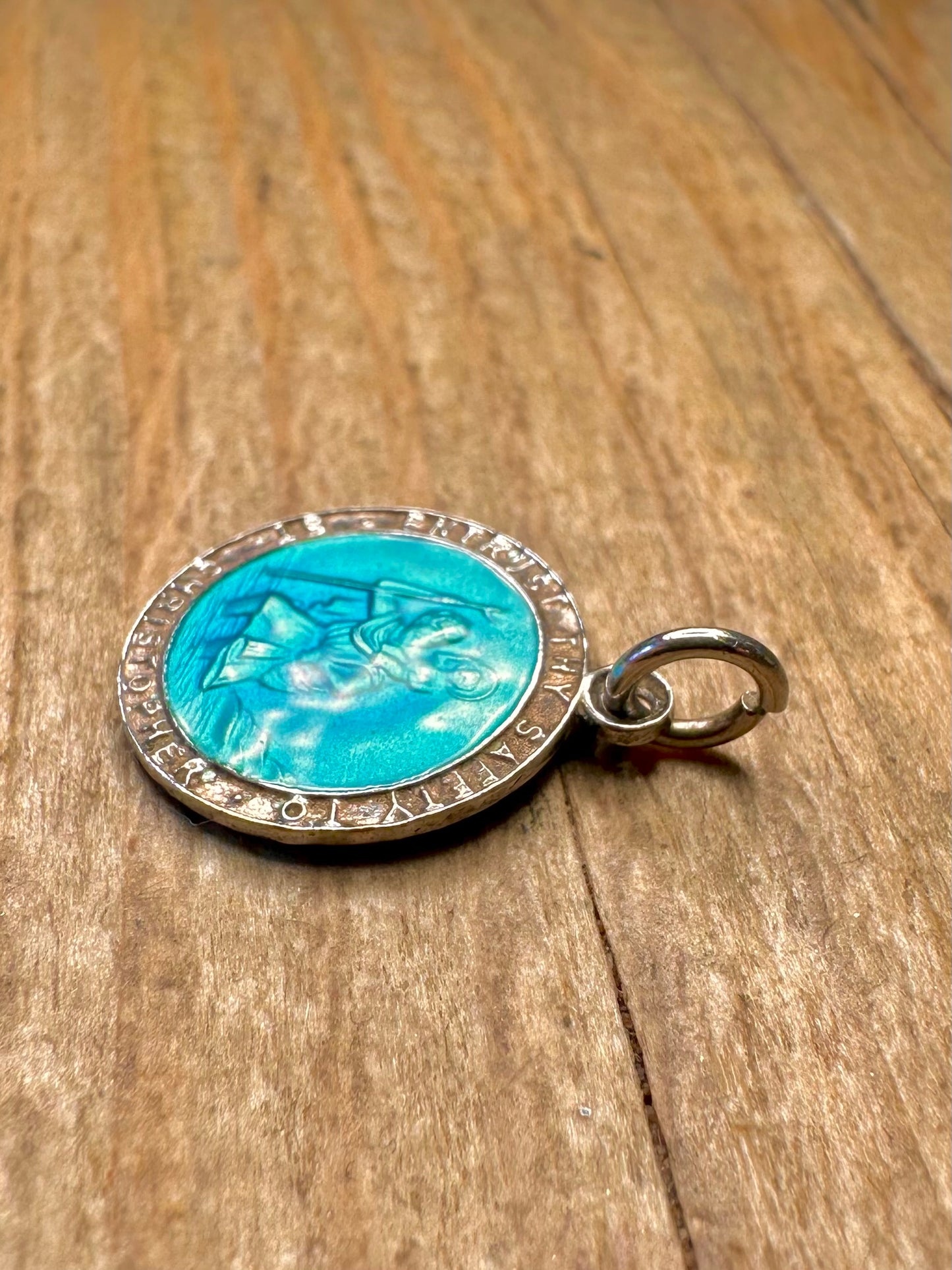 Vintage Georg Jensen St. Christopher Emaille Blau 925 Sterling Silber Anhänger