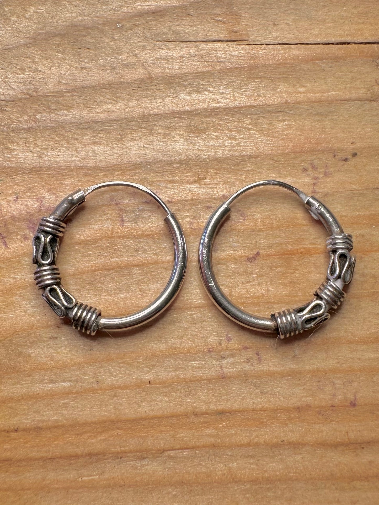 Vintage Tribal Hoops 925 Sterling Silver Earrings