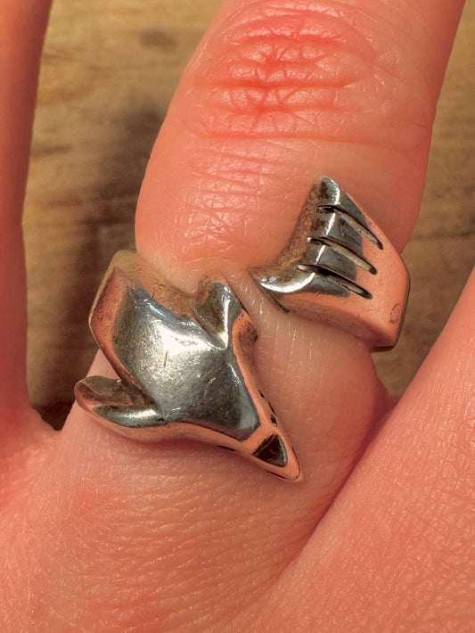 Abstract Dolphin Overlapping 925 Silver Size P Ring