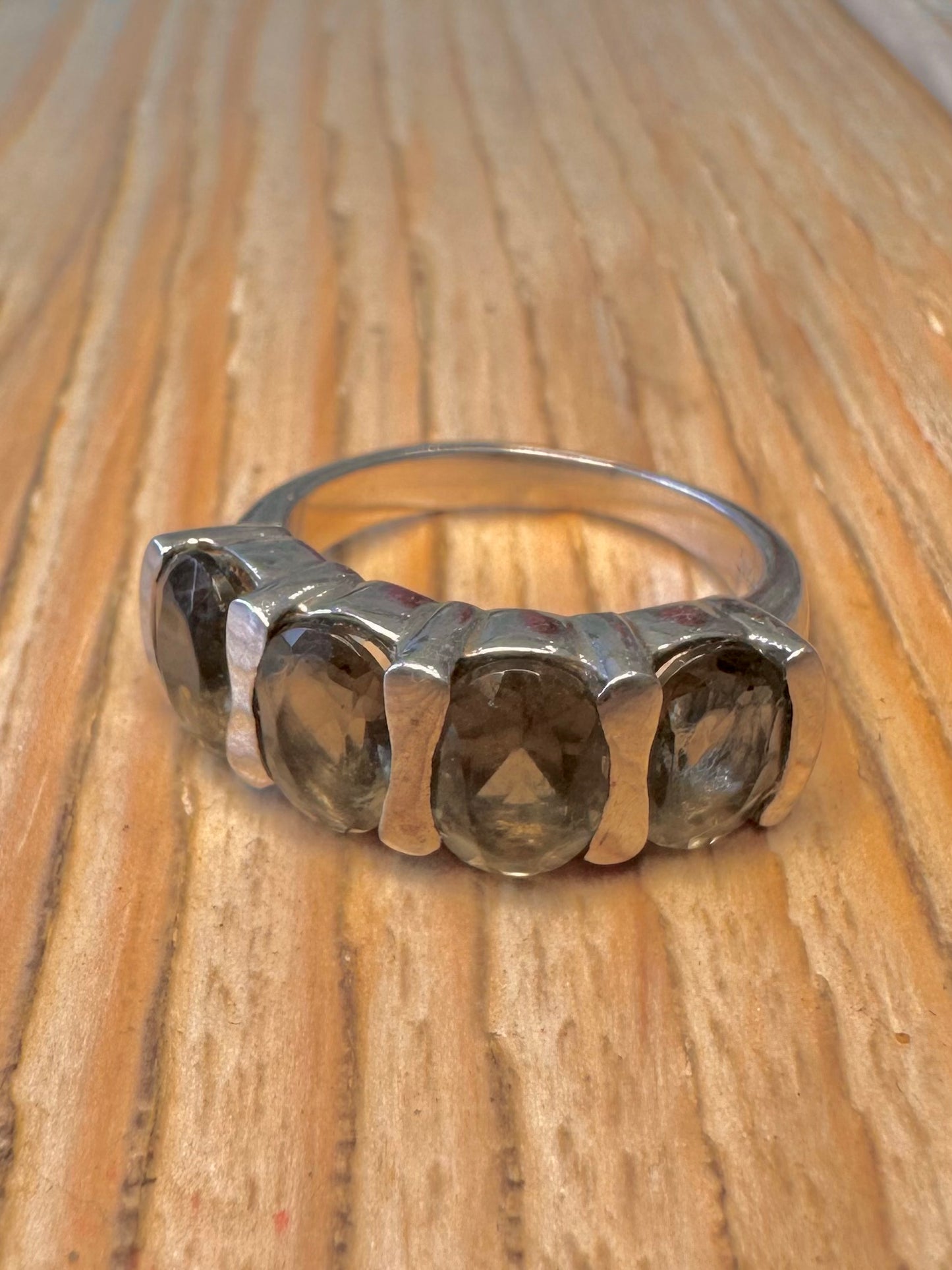 Vintage Smokey Quarts 925 Sterling Silver Size P Ring