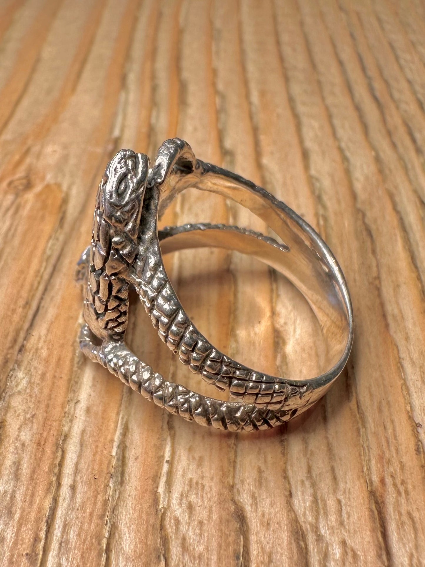 Vintage Double Snake 925 Sterling Silver Size T Ring