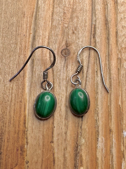 Vintage Malachite Dangle 925 Sterling Silver Earrings