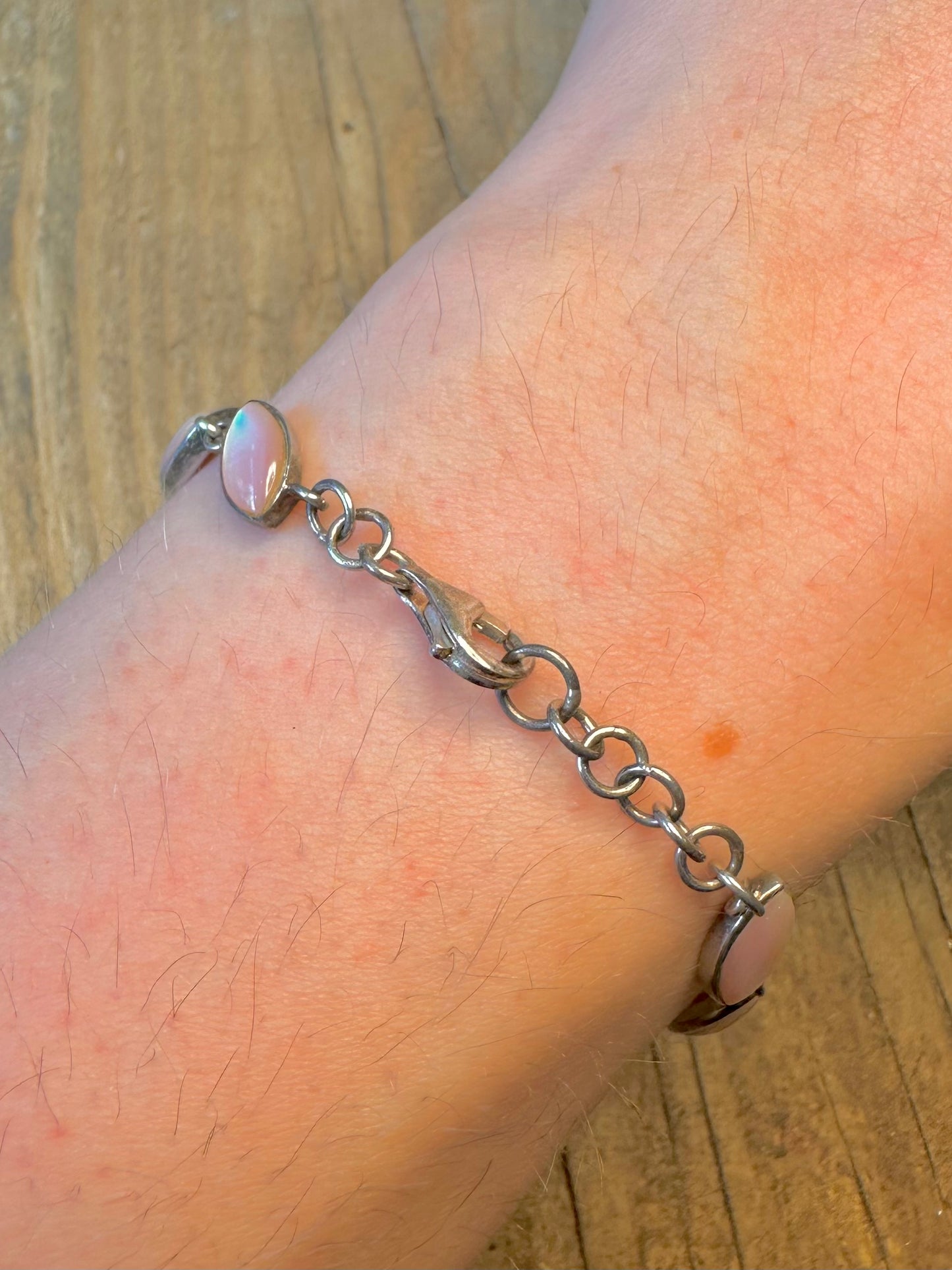 Mother of Pearl Pink 925 Sterling Silver 6.8 to 7.5 inch Bracelet