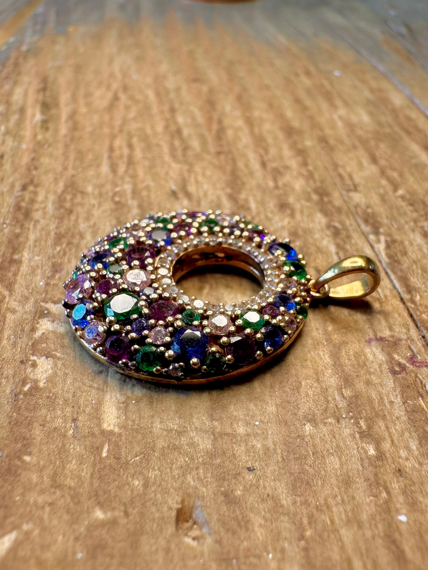 Multi Coloured Stone Circle Gold on 925 Sterling Silver Pendant