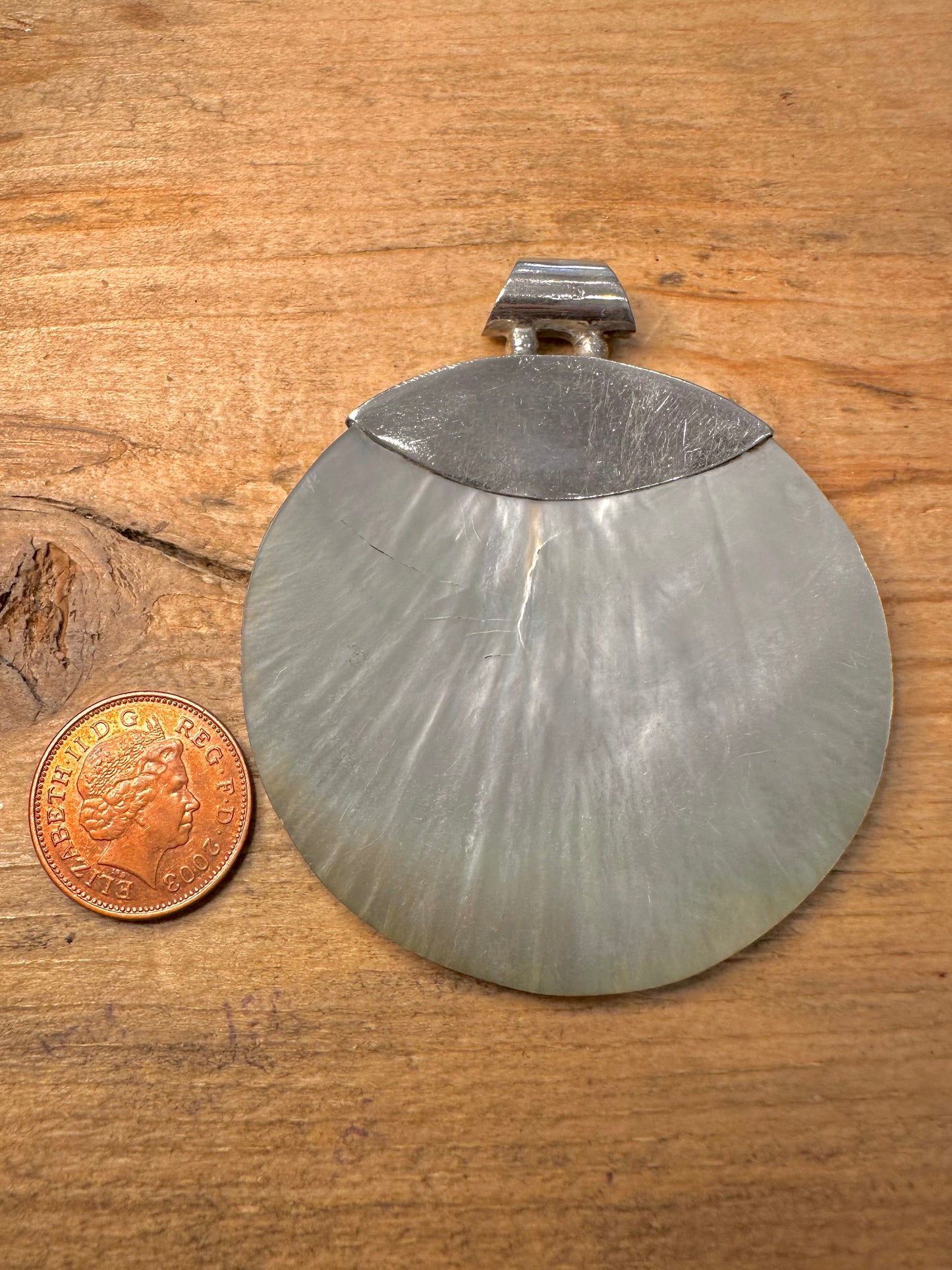 Modern Large Circle Mother of Pearl 925 Silver Pendant