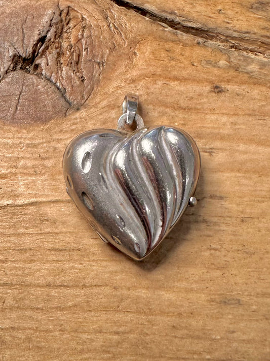 Vintage Textured Heart Locket 925 Silver Pendant
