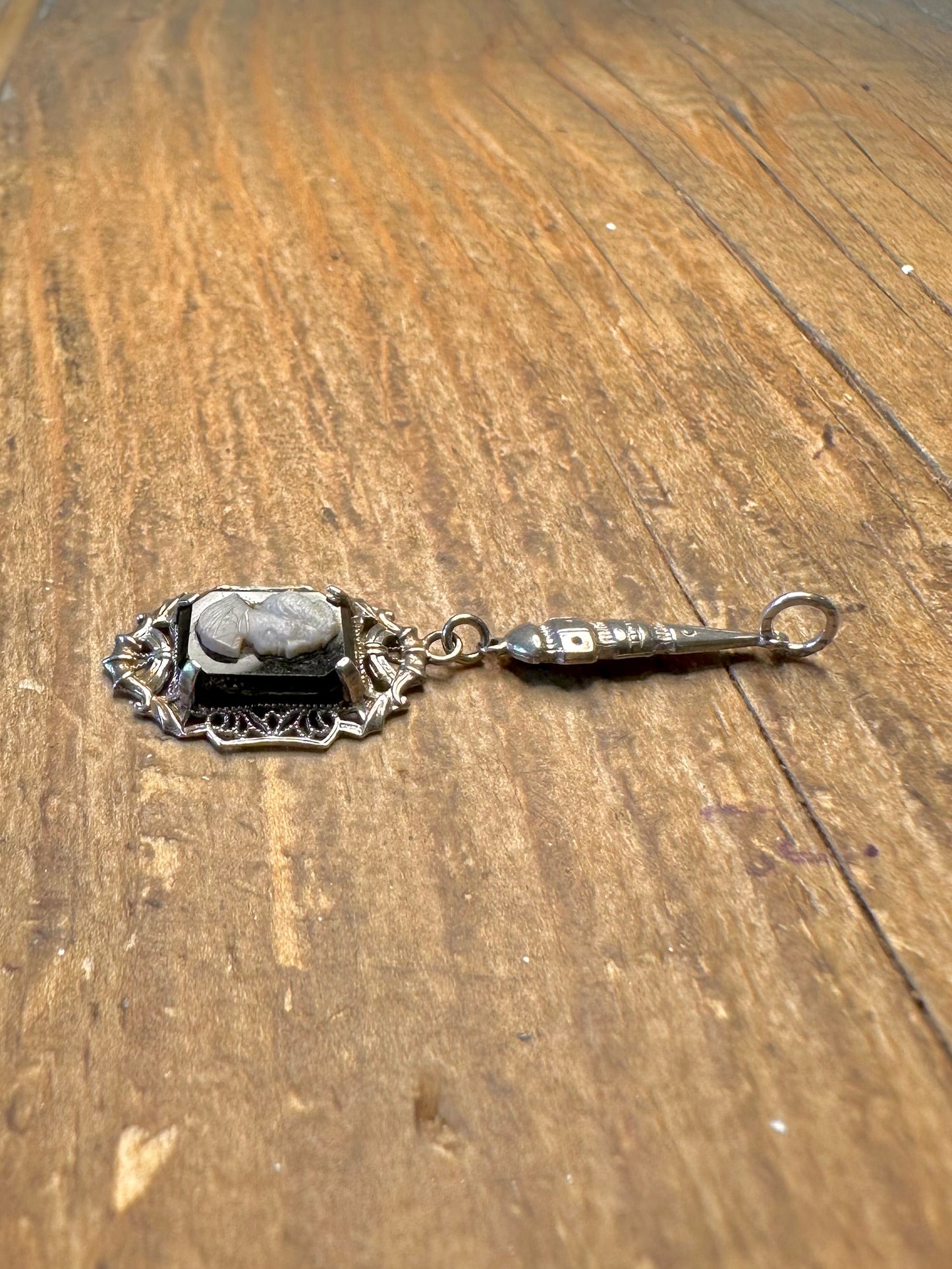 Black Cameo Dangle Ornate 925 Sterling Silver Pendant