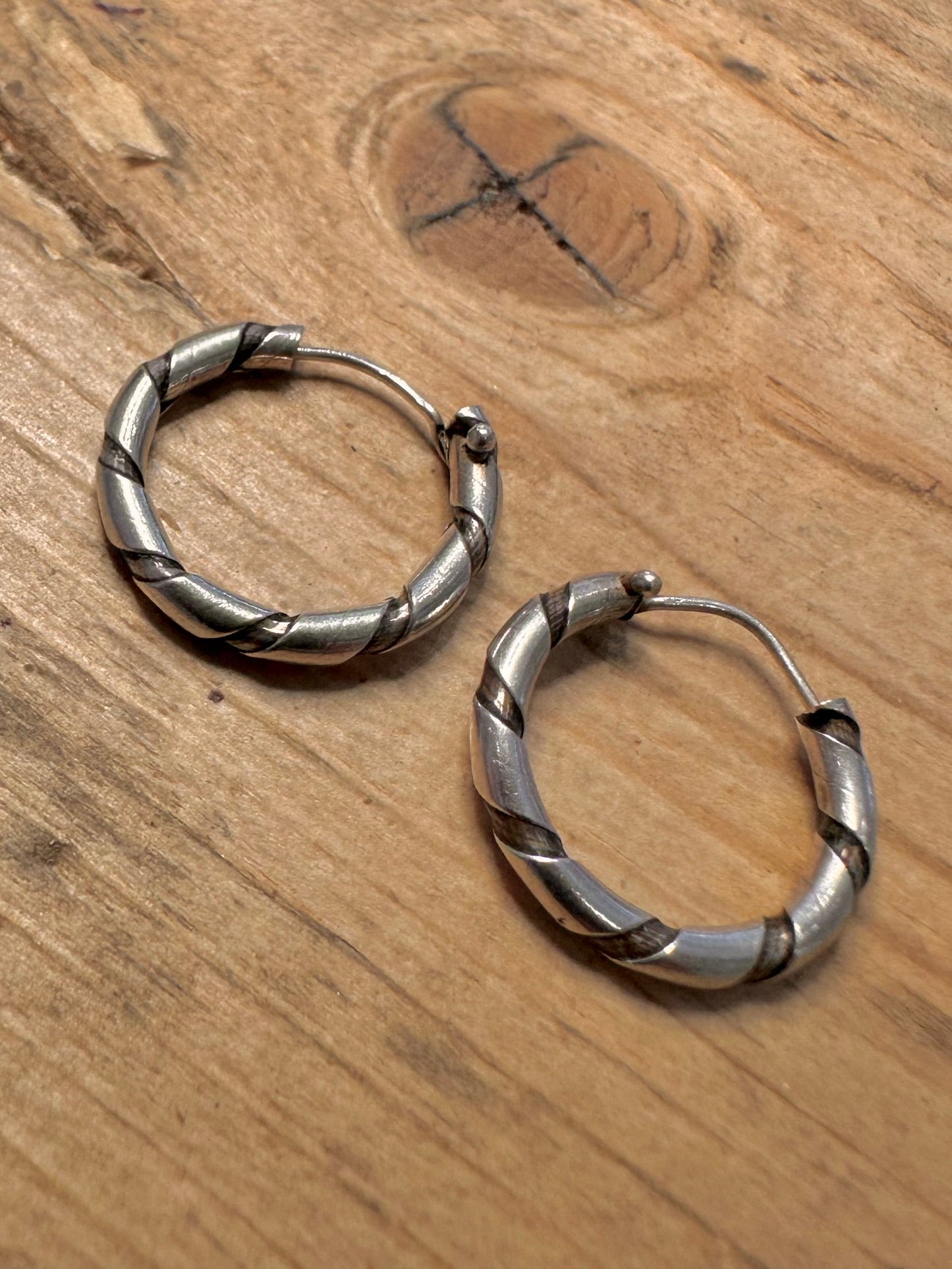 Vintage Twisted Hoops 925 Silver Earrings