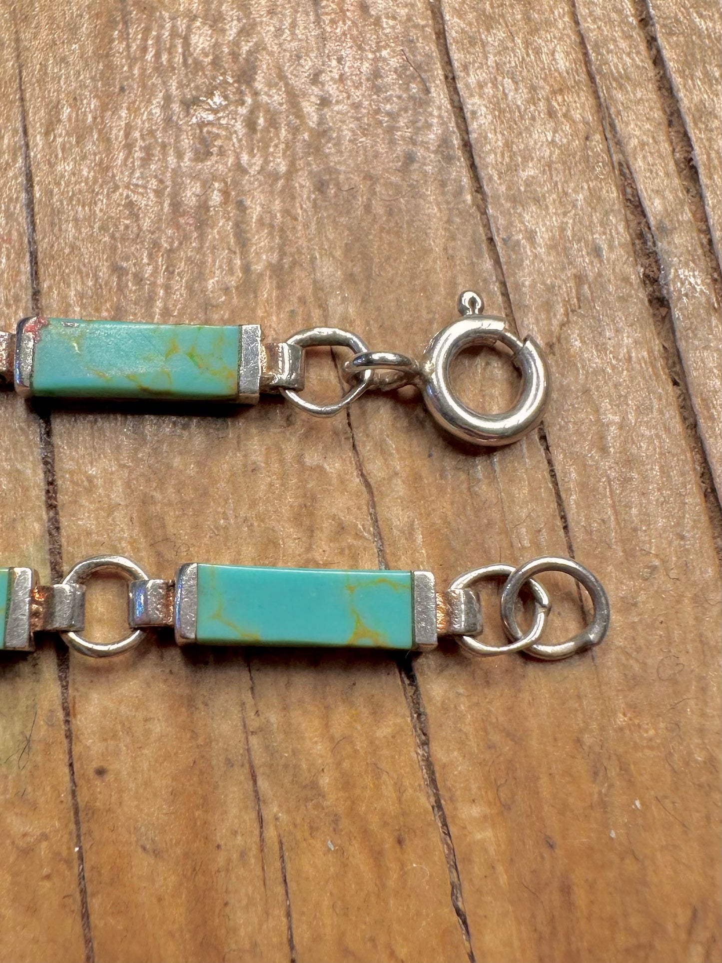 Modern Turquoise Bar Link 925 Sterling Silver 7.2 inch Bracelet