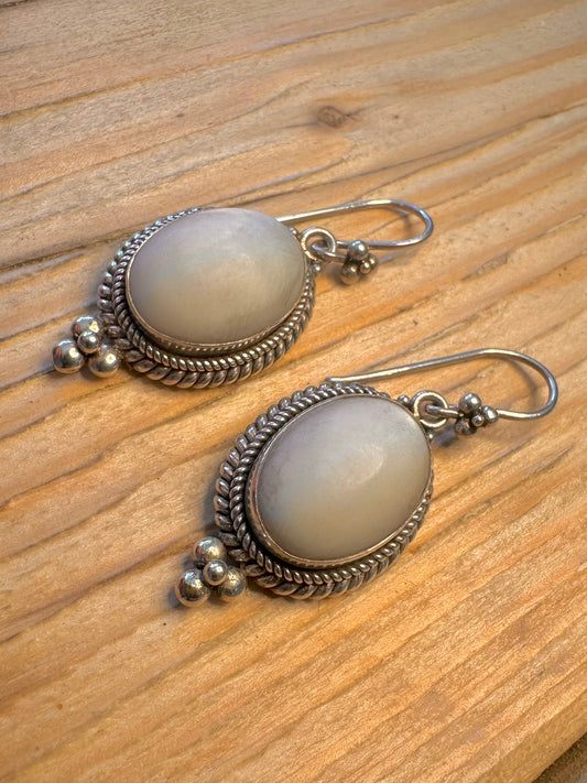 Vintage Mother of Pearl Boho 925 Sterling Silver Earrings