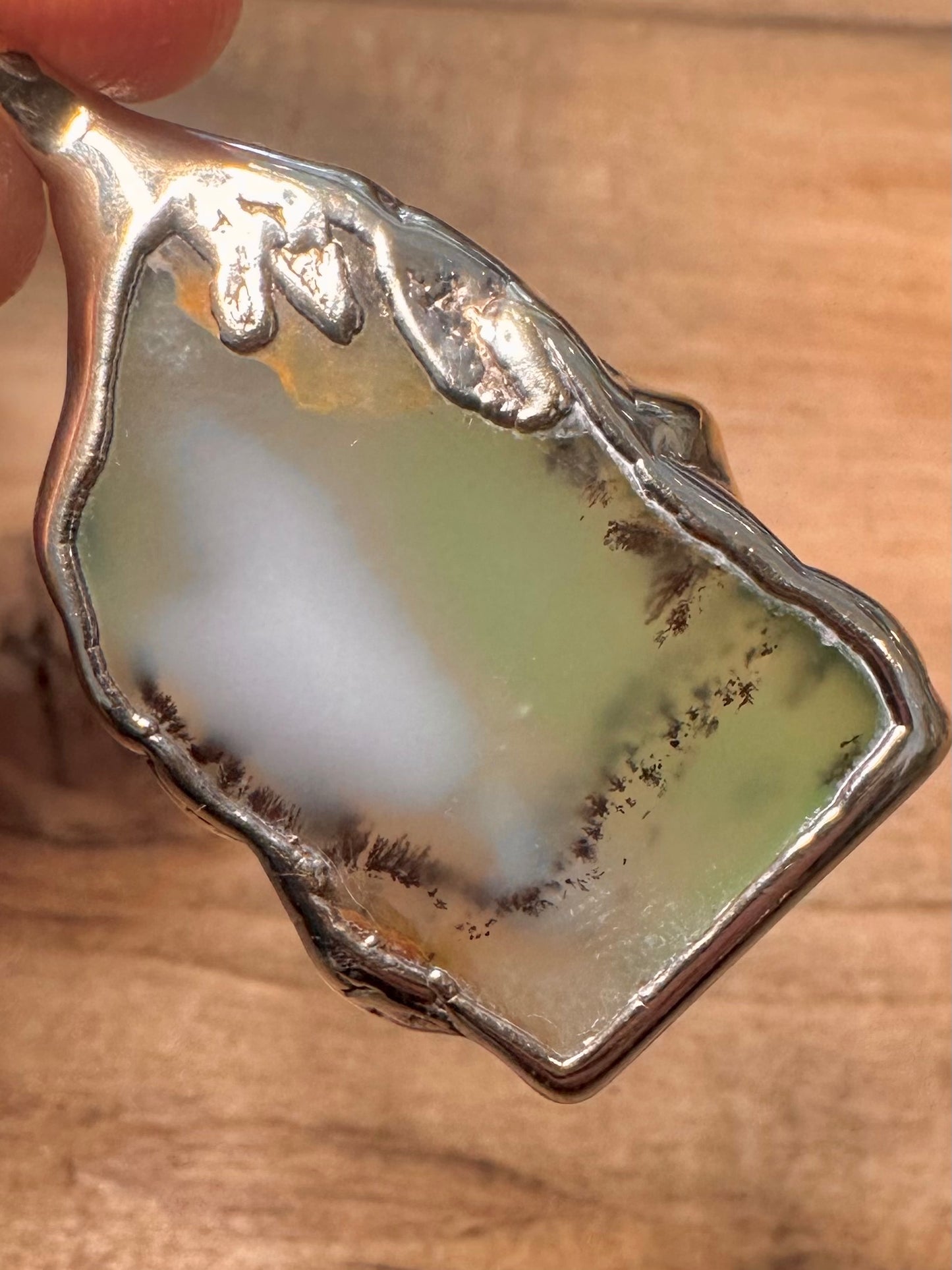 Handmade Green Dendritic Agate 925 Silver Gold Pendant