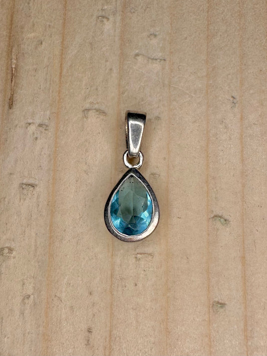 Blue Topaz Teardrop 925 Sterling Silver Pendant