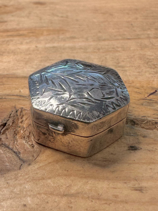 Vintage Engraved Hexagon Engraved Pill Box 925 Silver Collectable