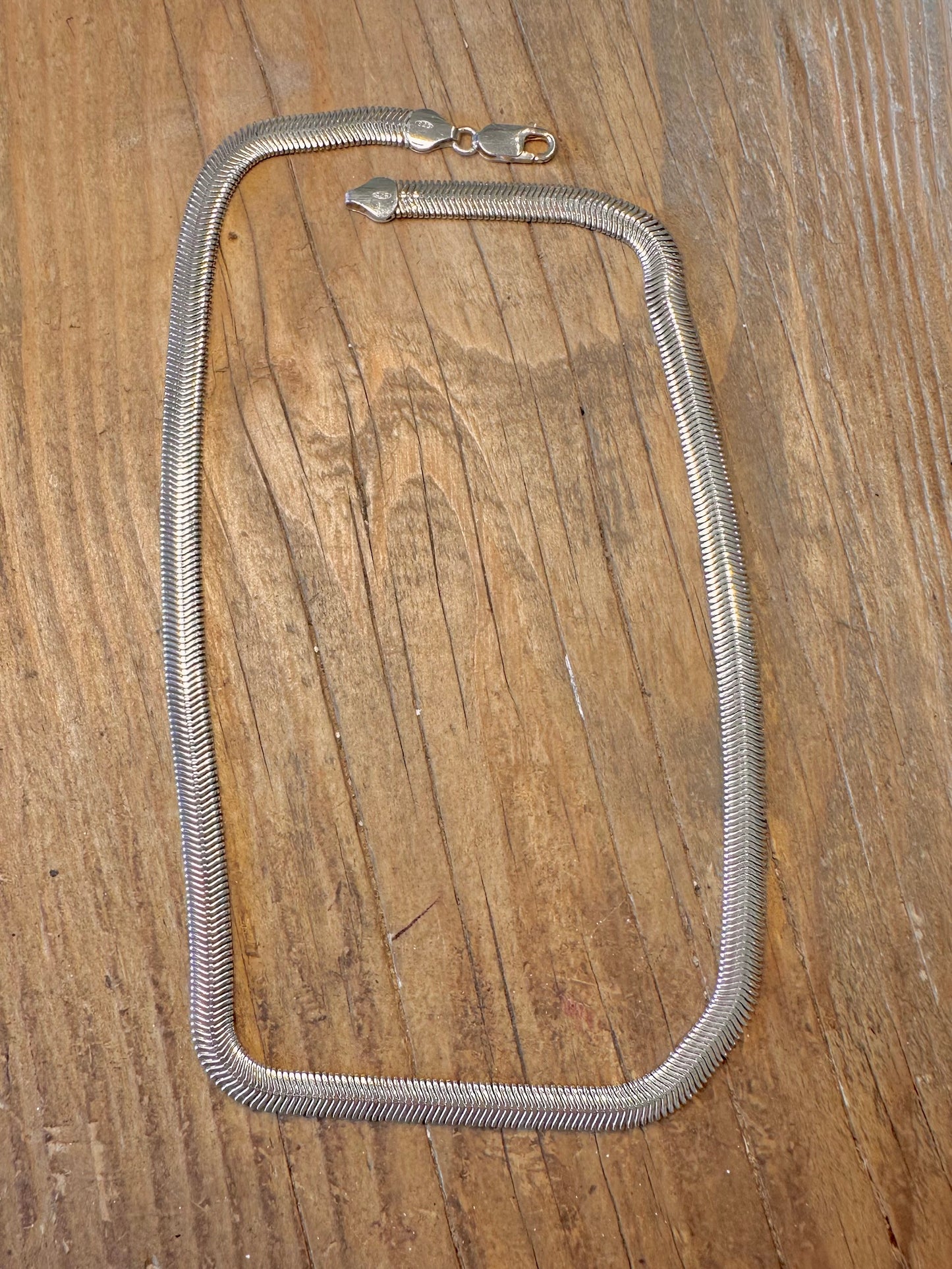 Herringbone Flat Snake Italian 925 Sterling Silver 17.5 inch Necklace