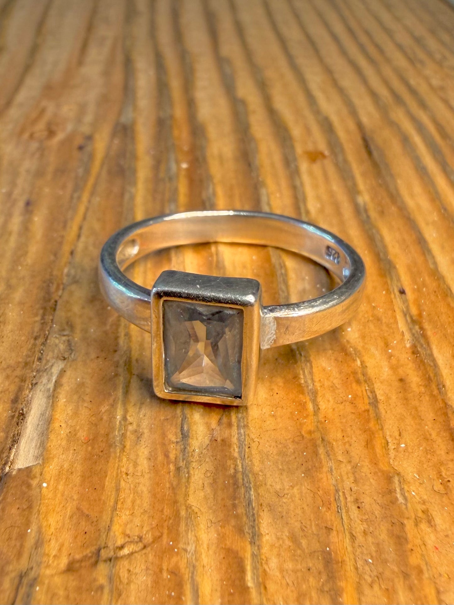 Blue Rectangle Stone 925 Sterling Silver Size S Ring