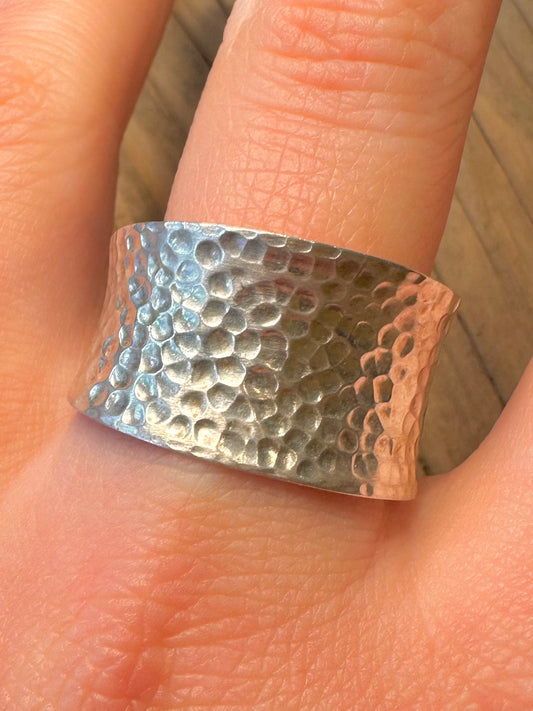 Abstract Hammered Open Back 925 Sterling Silver Size Z1/2 Ring