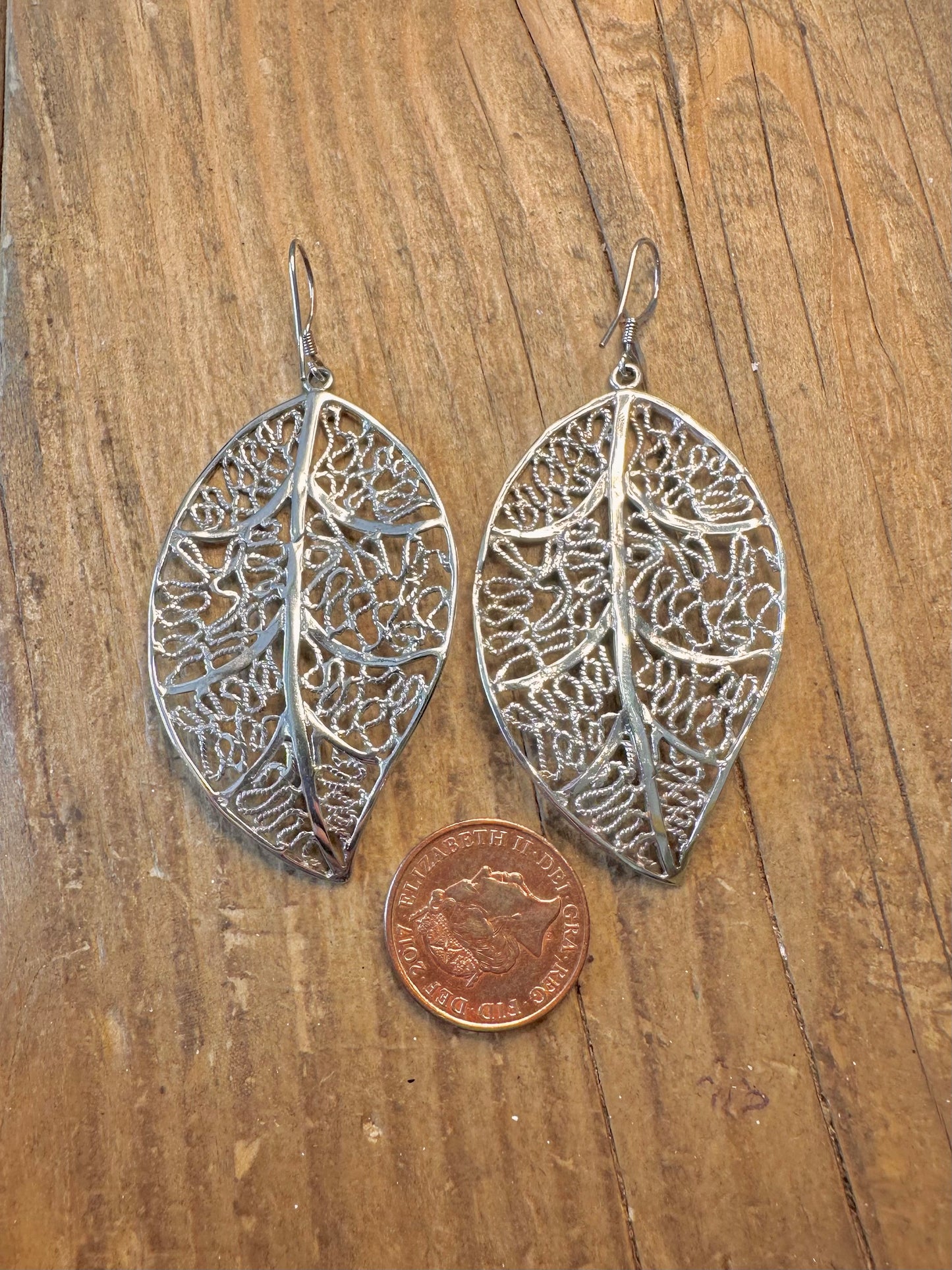 Large Leaf Filigree 925 Sterling Silver Earrings