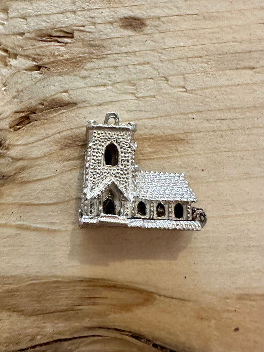 Vintage Articulated Church 925 Silver Charm Pendant