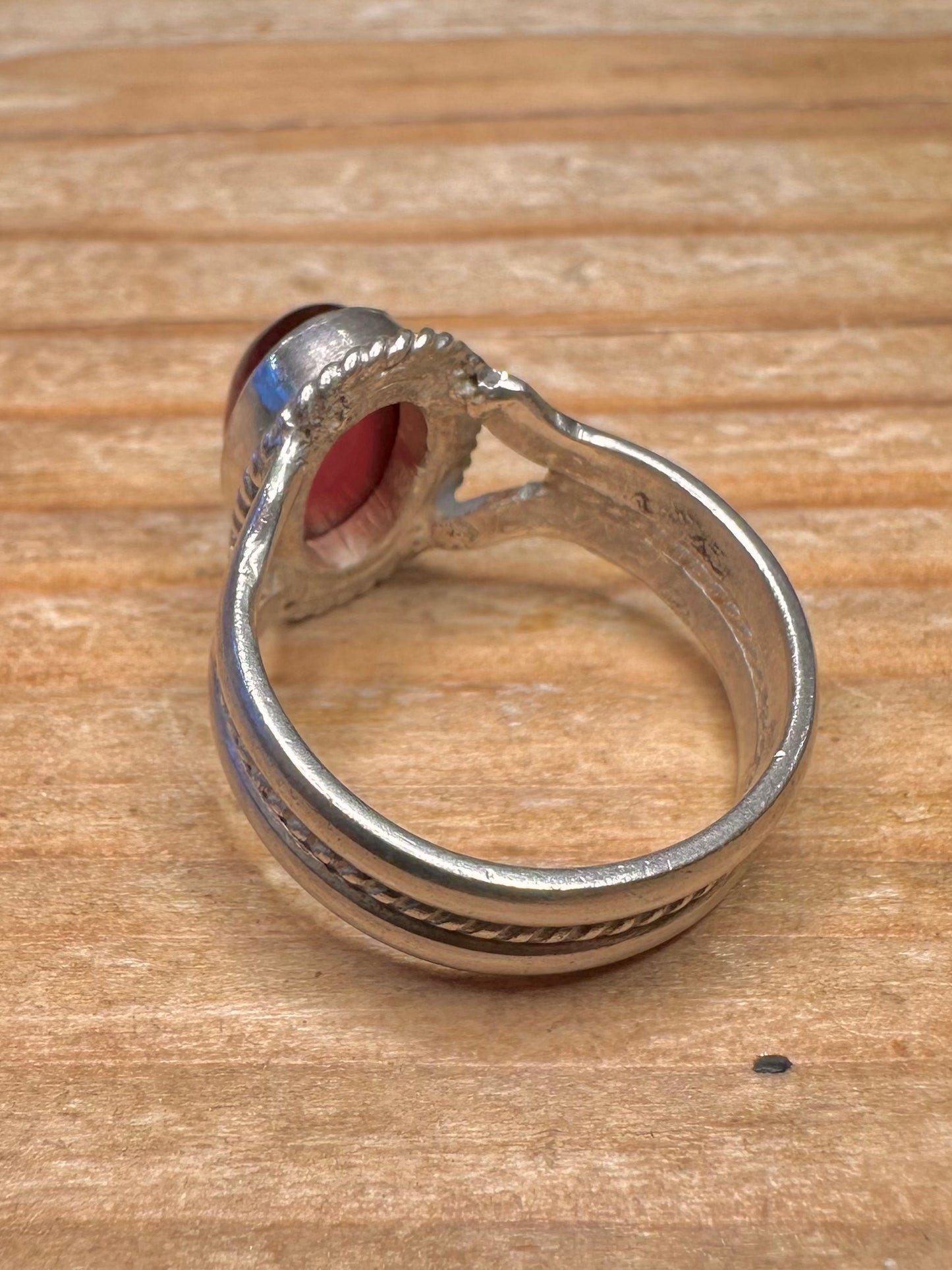 Vintage Red Carnelian Boho Style 935 Sterling Silver Size O Ring
