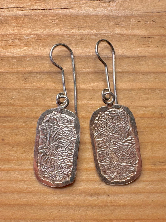 Modern Contemporary Bar Textured 925 Sterling Silver Earrings