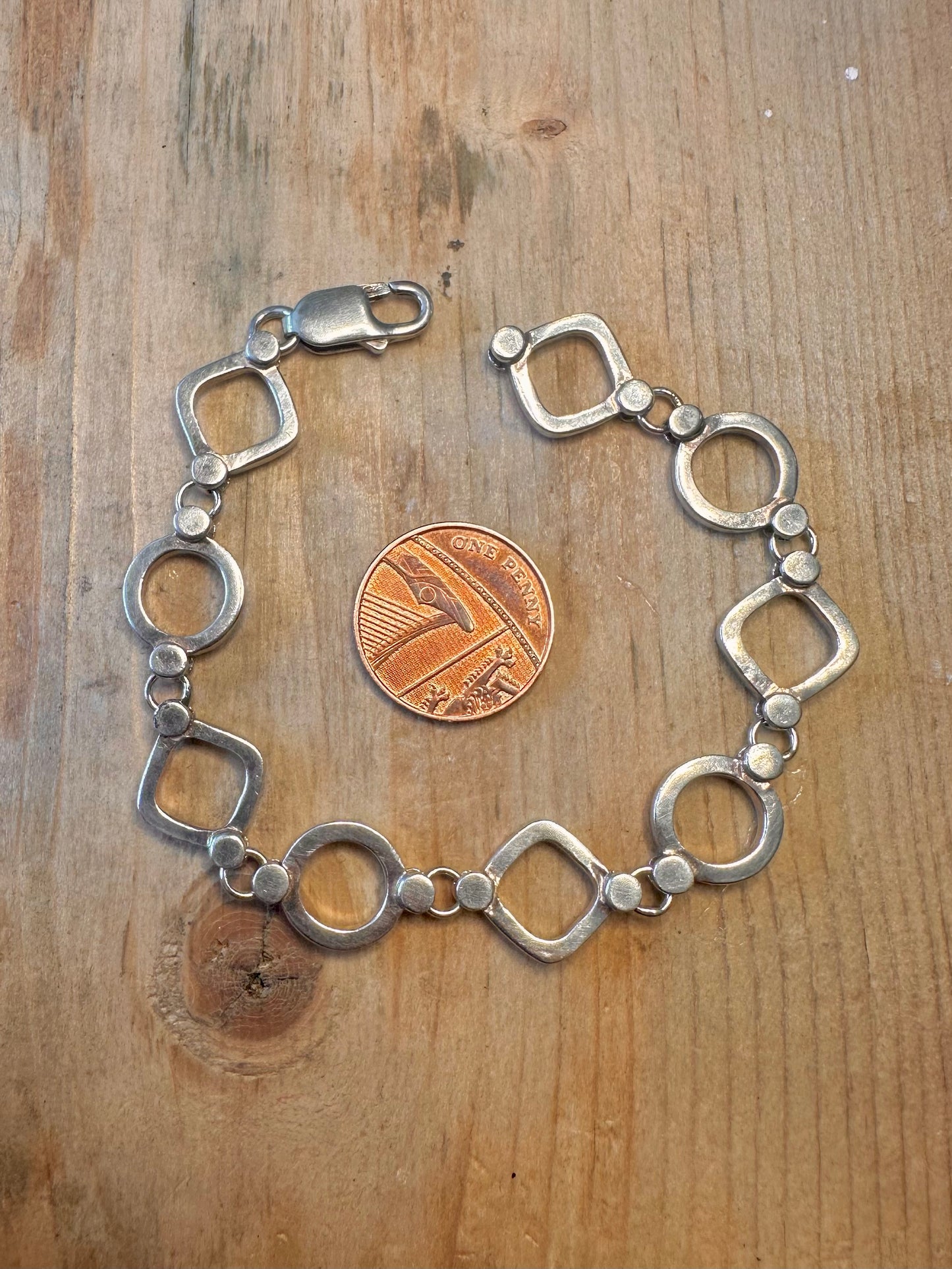 Geometric Circle Square Link Maker MM 925 Sterling Silver 7.5 inch Bracelet
