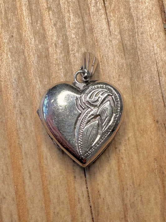Vintage Heart Engraved Locket 925 Sterling Silver Pendant