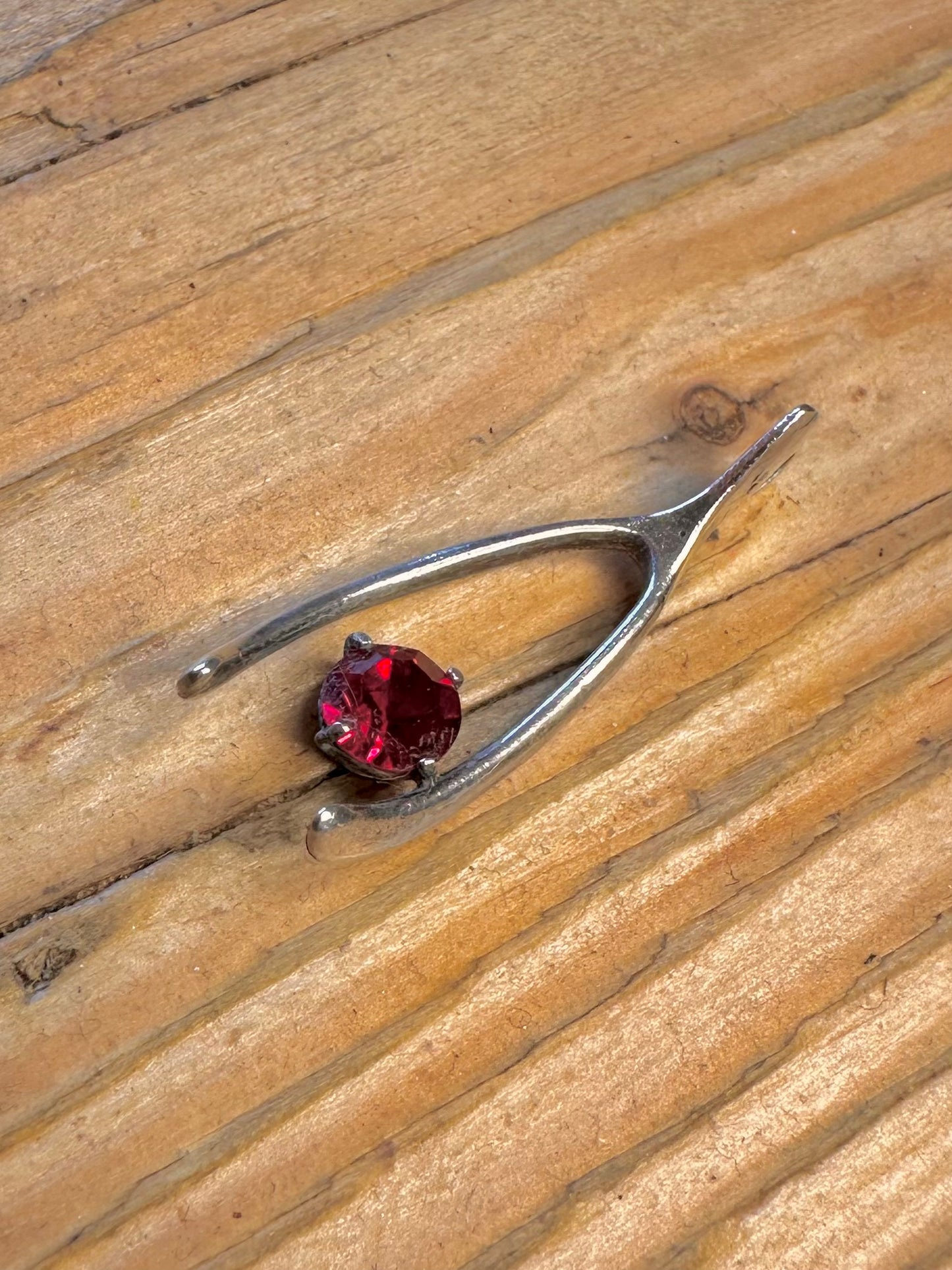 Wishbone Red Gemstone 925 Sterling Silver Pendant