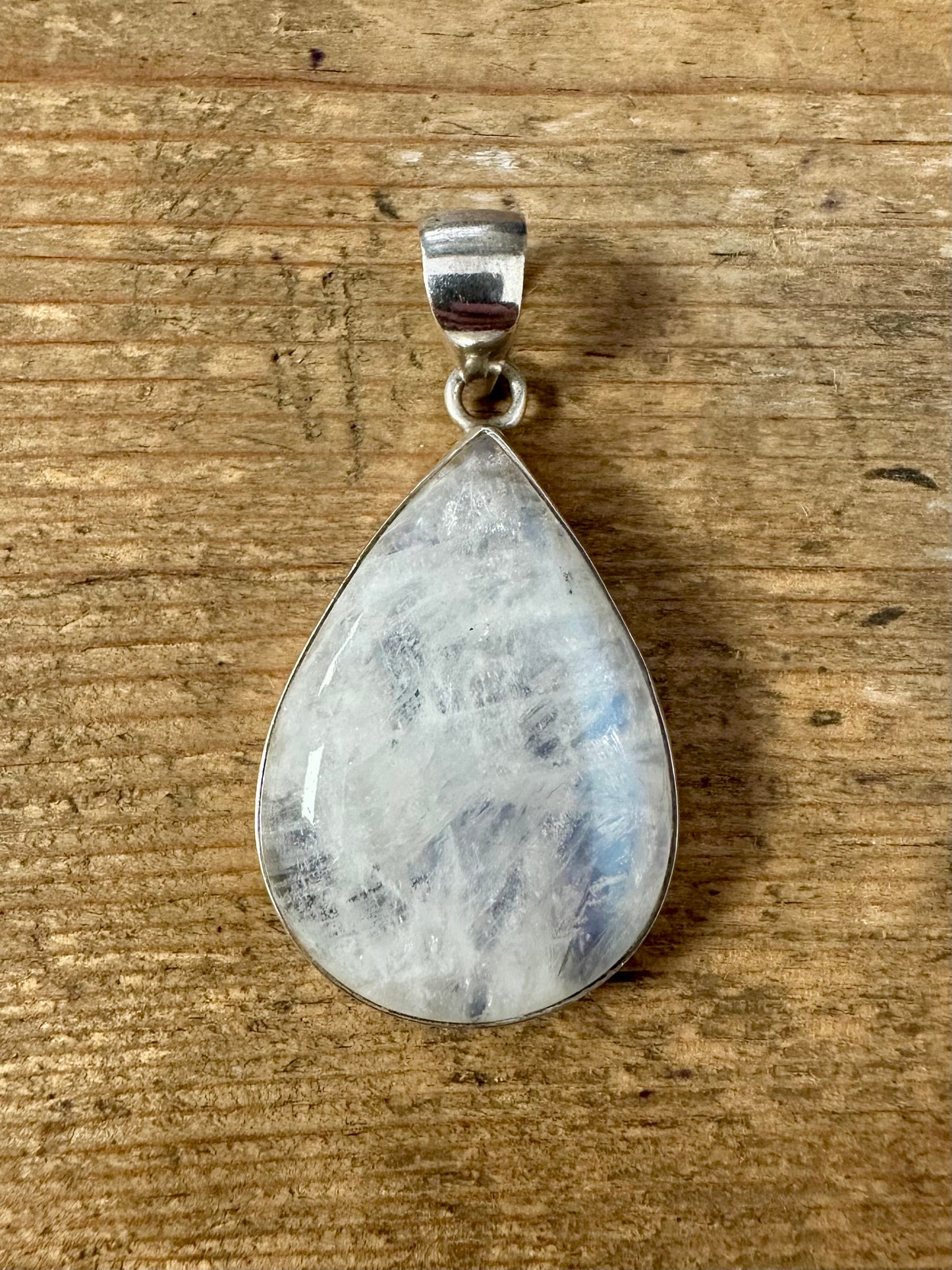 Large Rainbow Moonstone 925 Silver Pendant