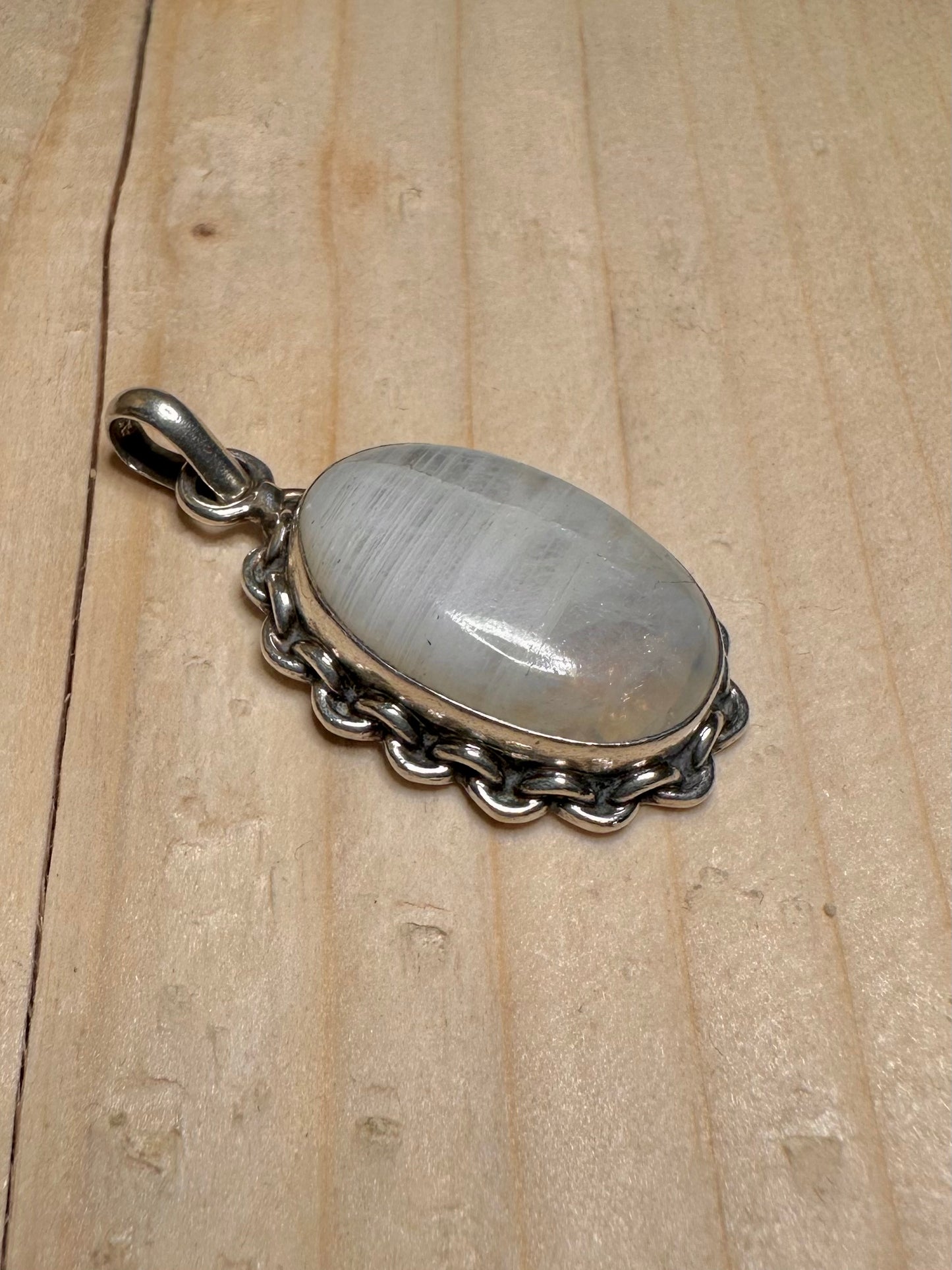 Oval Rainbow Moonstone 925 Sterling Silver Pendant