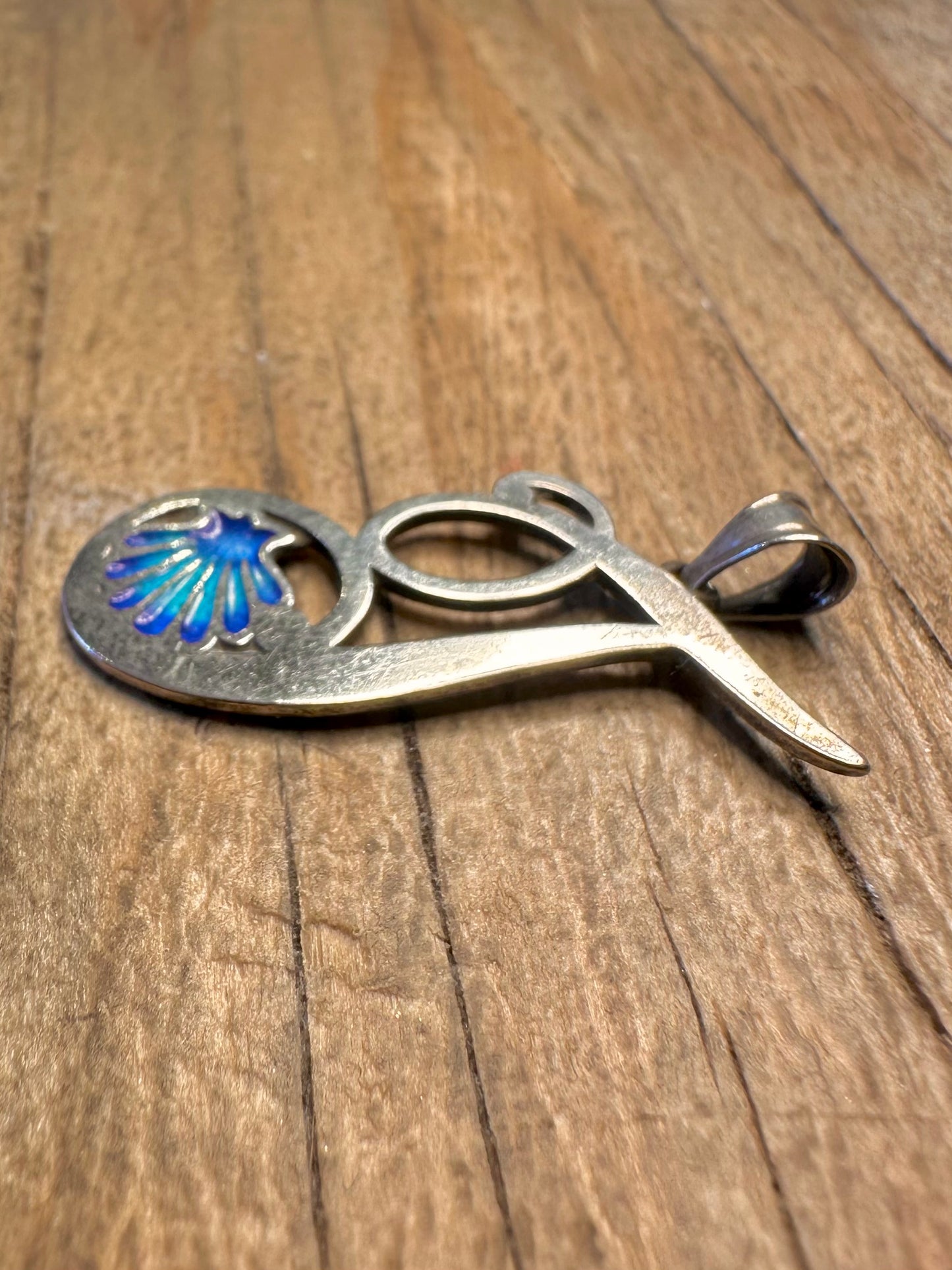 Vintage Blue Enamel Painted 926 Sterling Silver Pendant