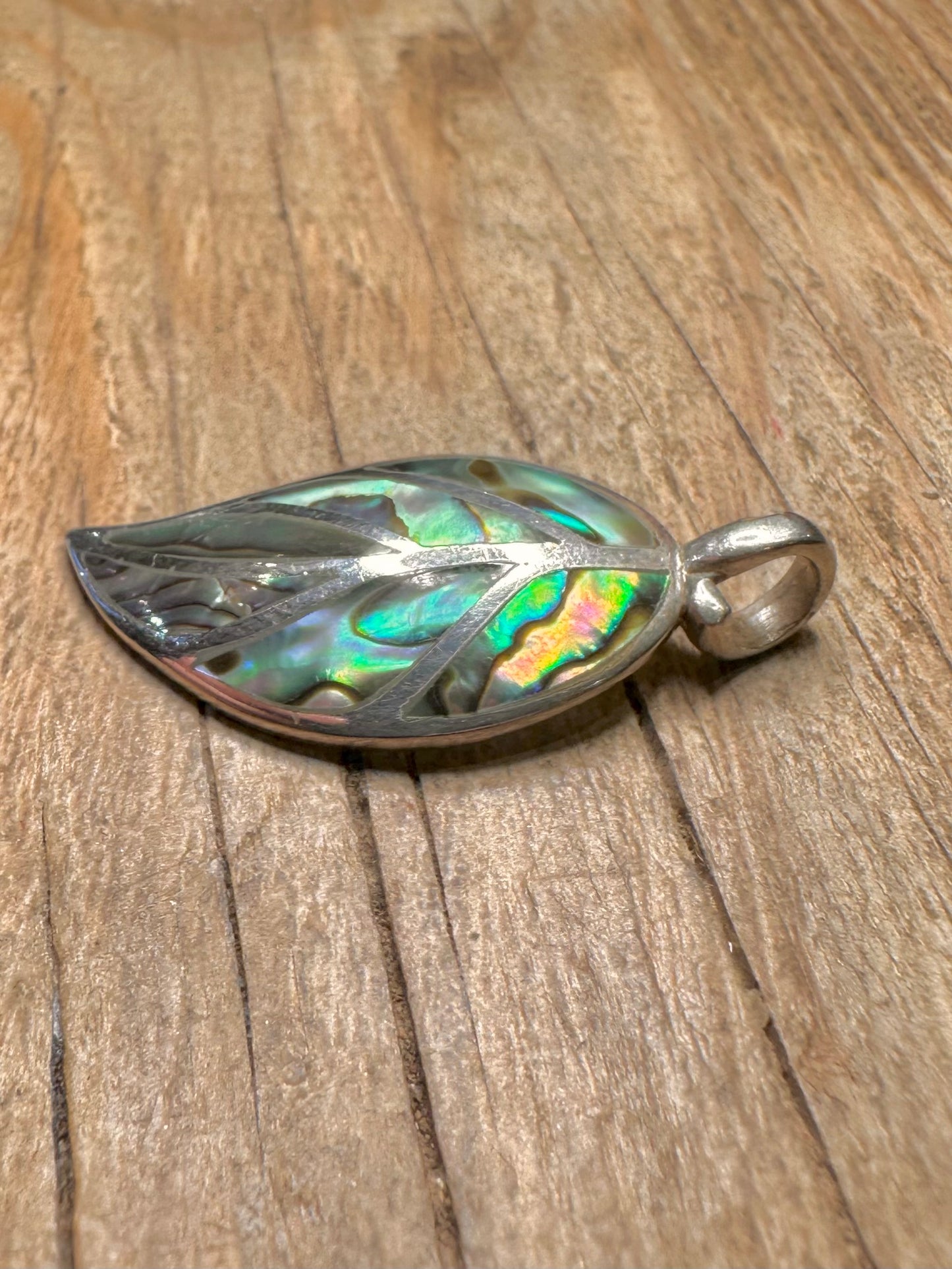 Modern Abalone Leaf Design 925 Sterling Silver Pendant