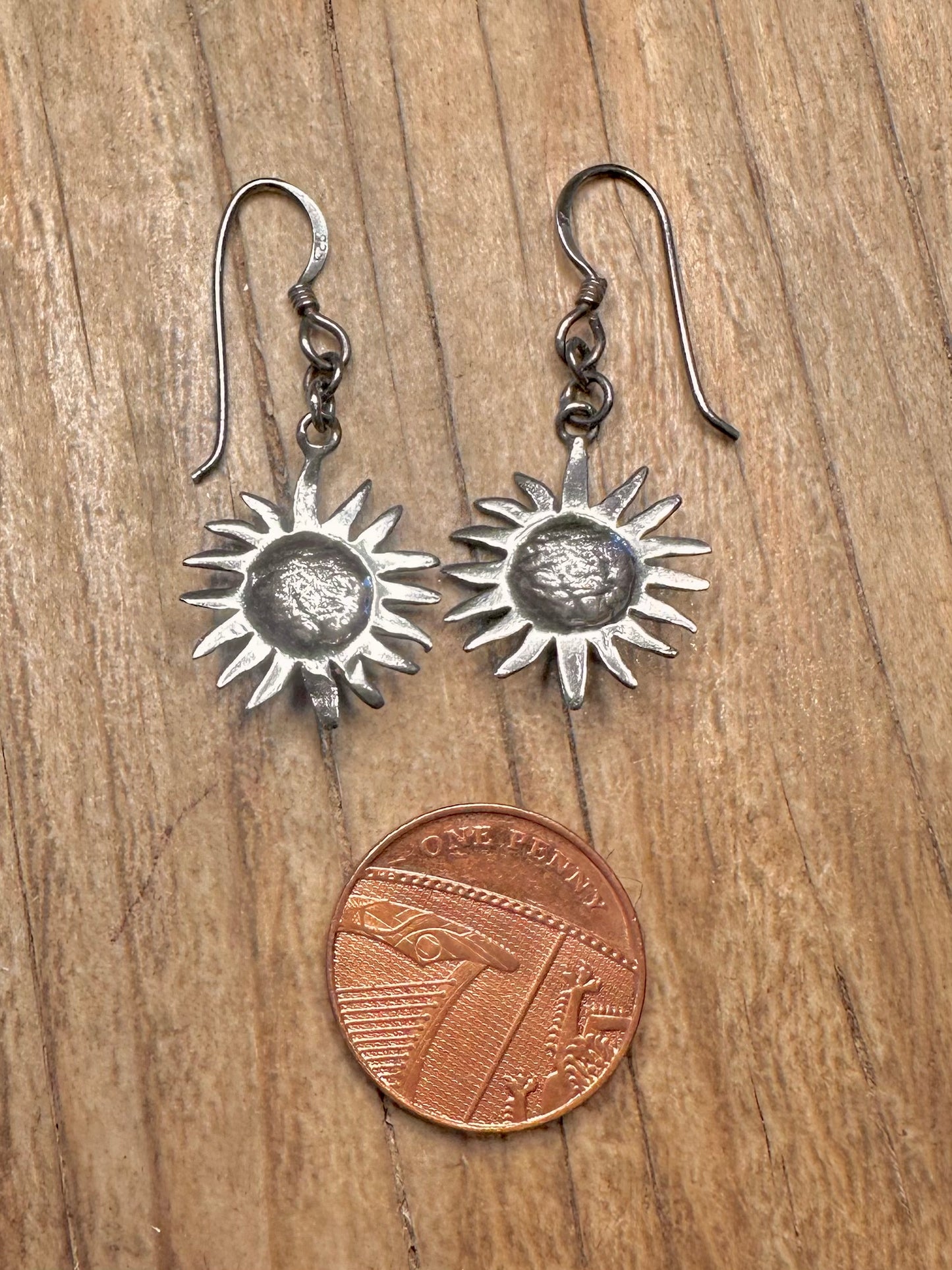 Vintage Sun Face 925 Sterling Silver Earrings