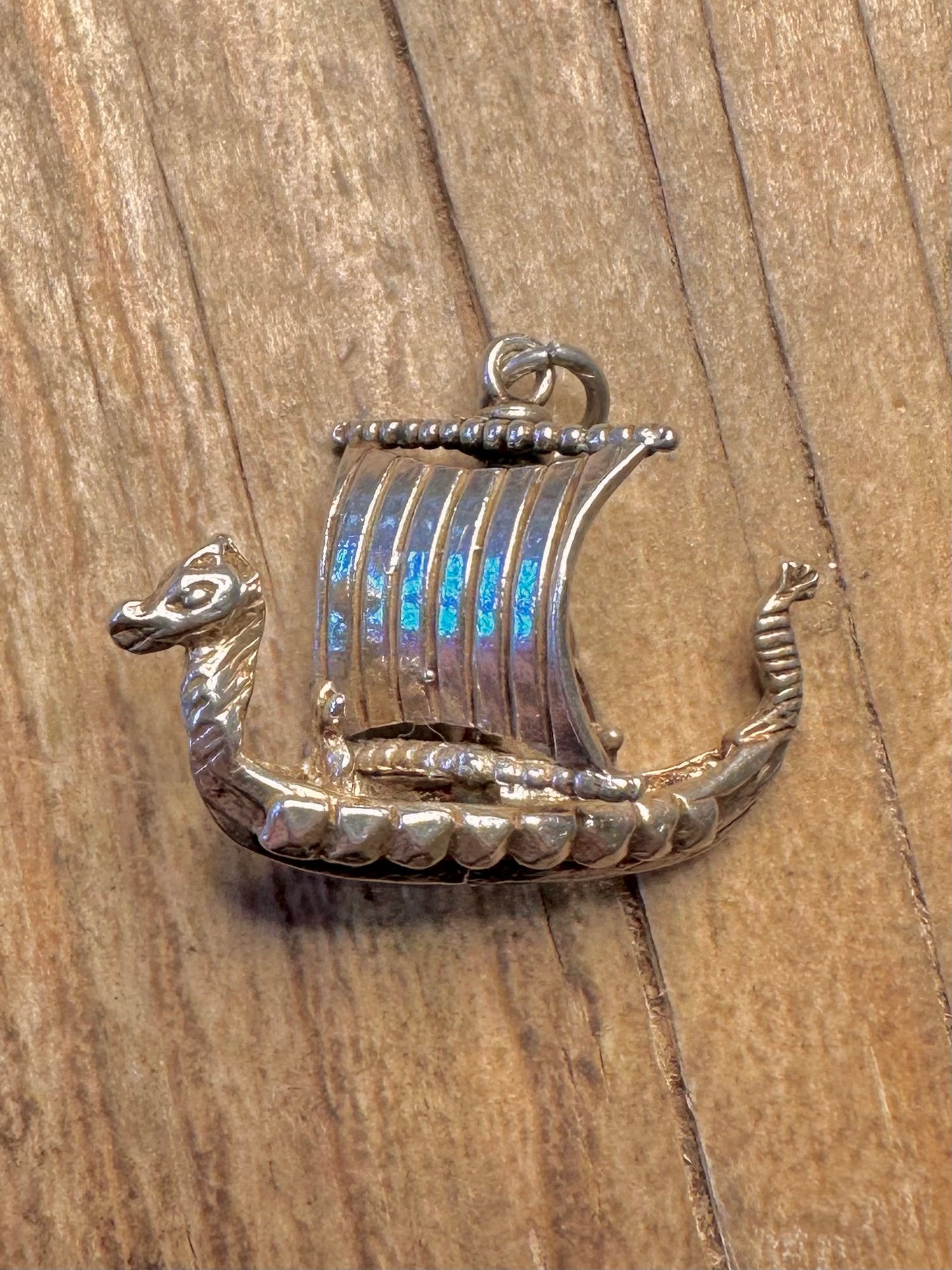 Vintage Viking Boat 925 Sterling Silver Charm Pendant